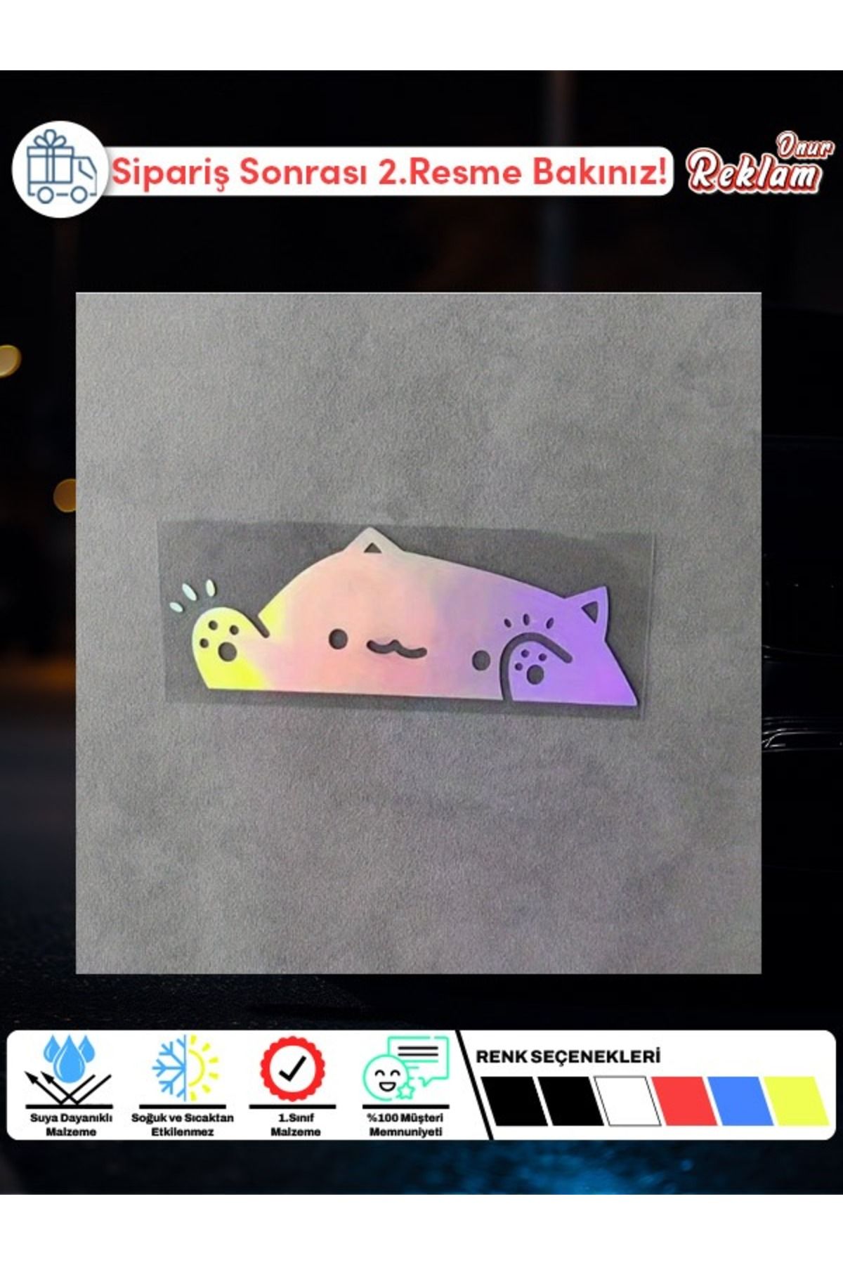 Onur Reklam Sevimli Kedi Sticker – Araba & Laptop Yüzey Etiketi (Suya Dayanıklı)