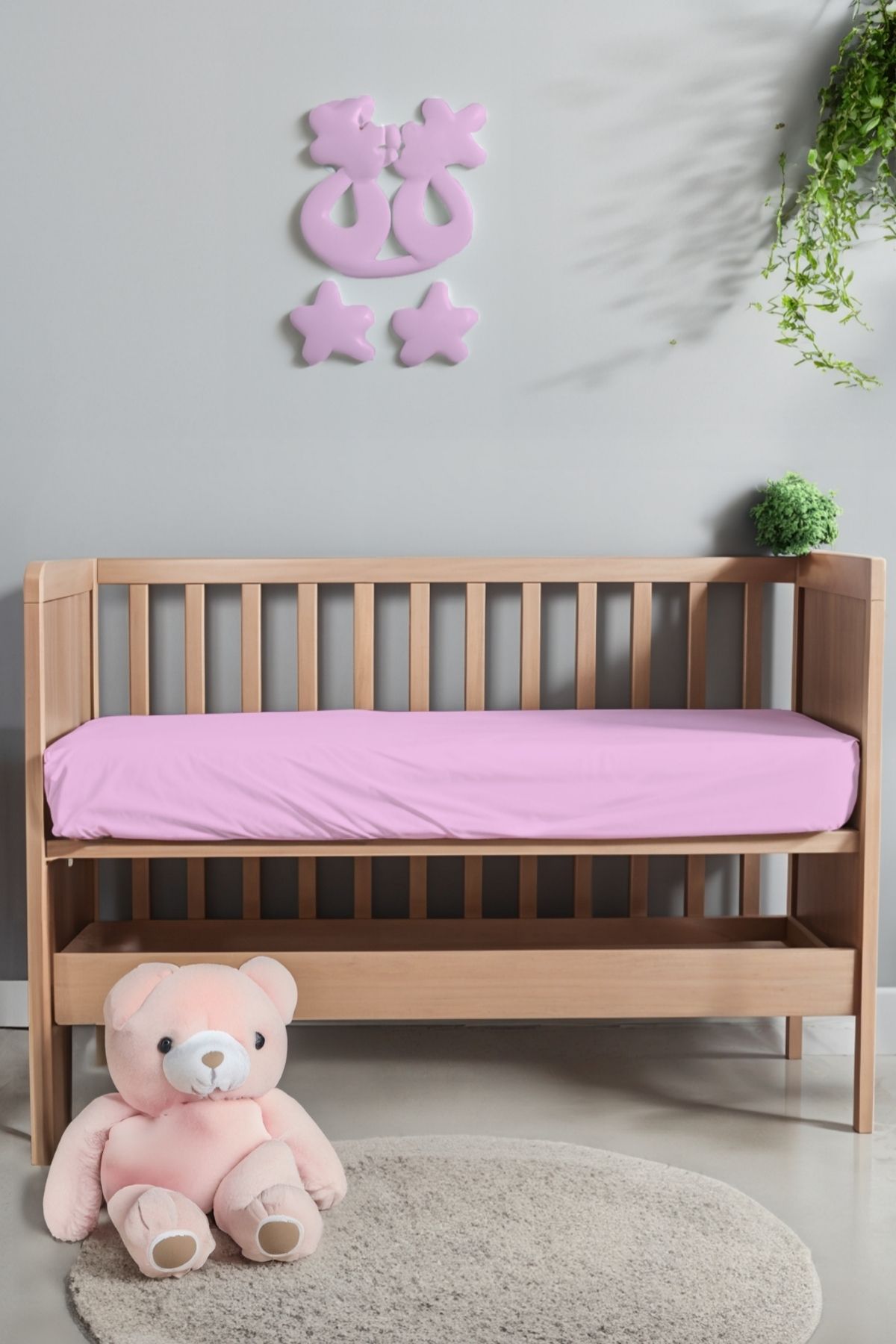 SYDNEY Bebek/Çocuk %100 Doğal Pamuk Penye Lastikli Çarşaf 70x140cm Pembe
