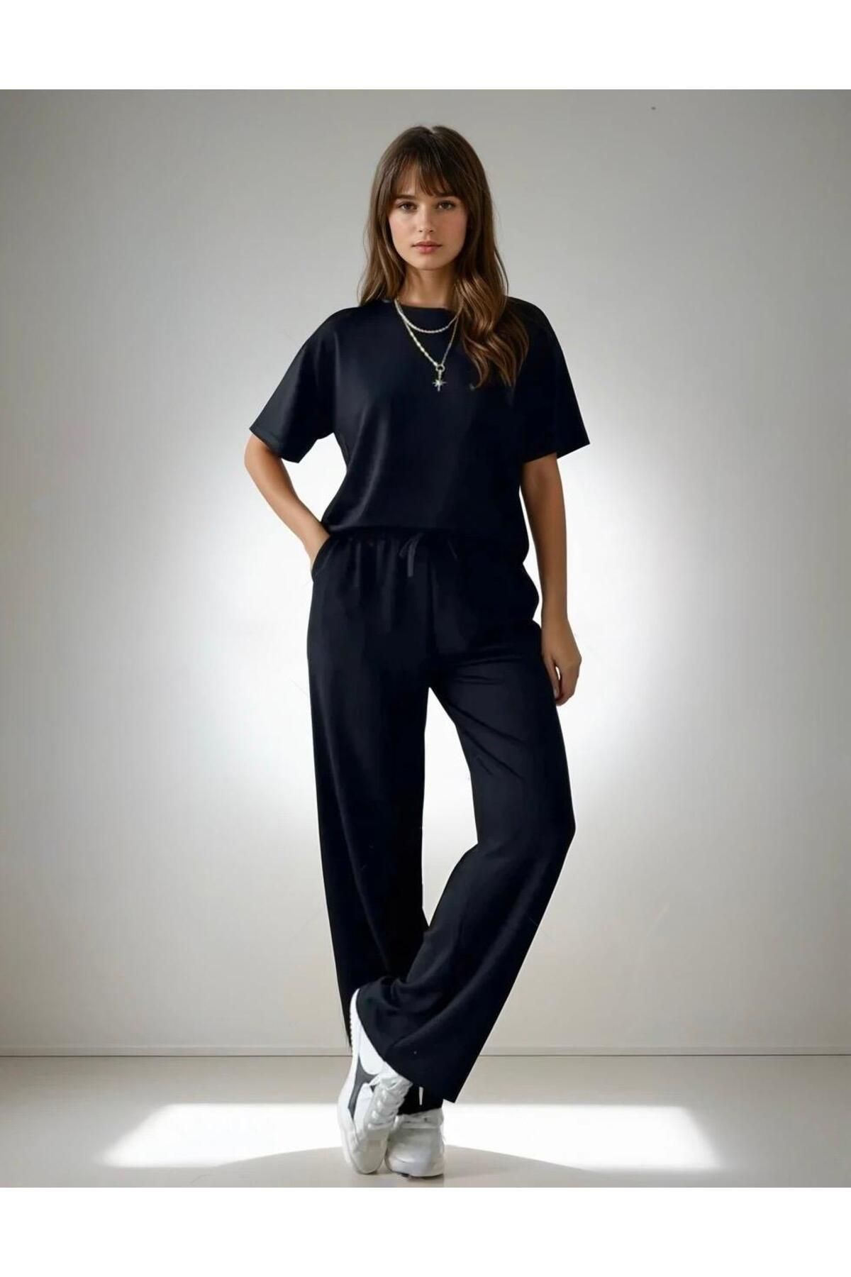 YONEZ MODA Kadın Modal Kumaş Kısa Kol Tişört Eşofman Takım