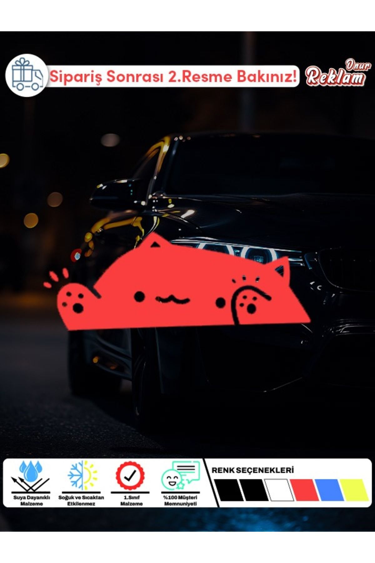 Onur Reklam Sevimli Kedi Sticker – Araba & Laptop Yüzey Etiketi (Suya Dayanıklı)