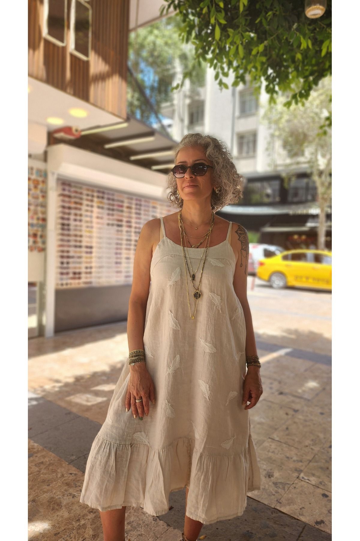 İzmirli Boutique İp Askılı Geniş Kesim Keten Elbise