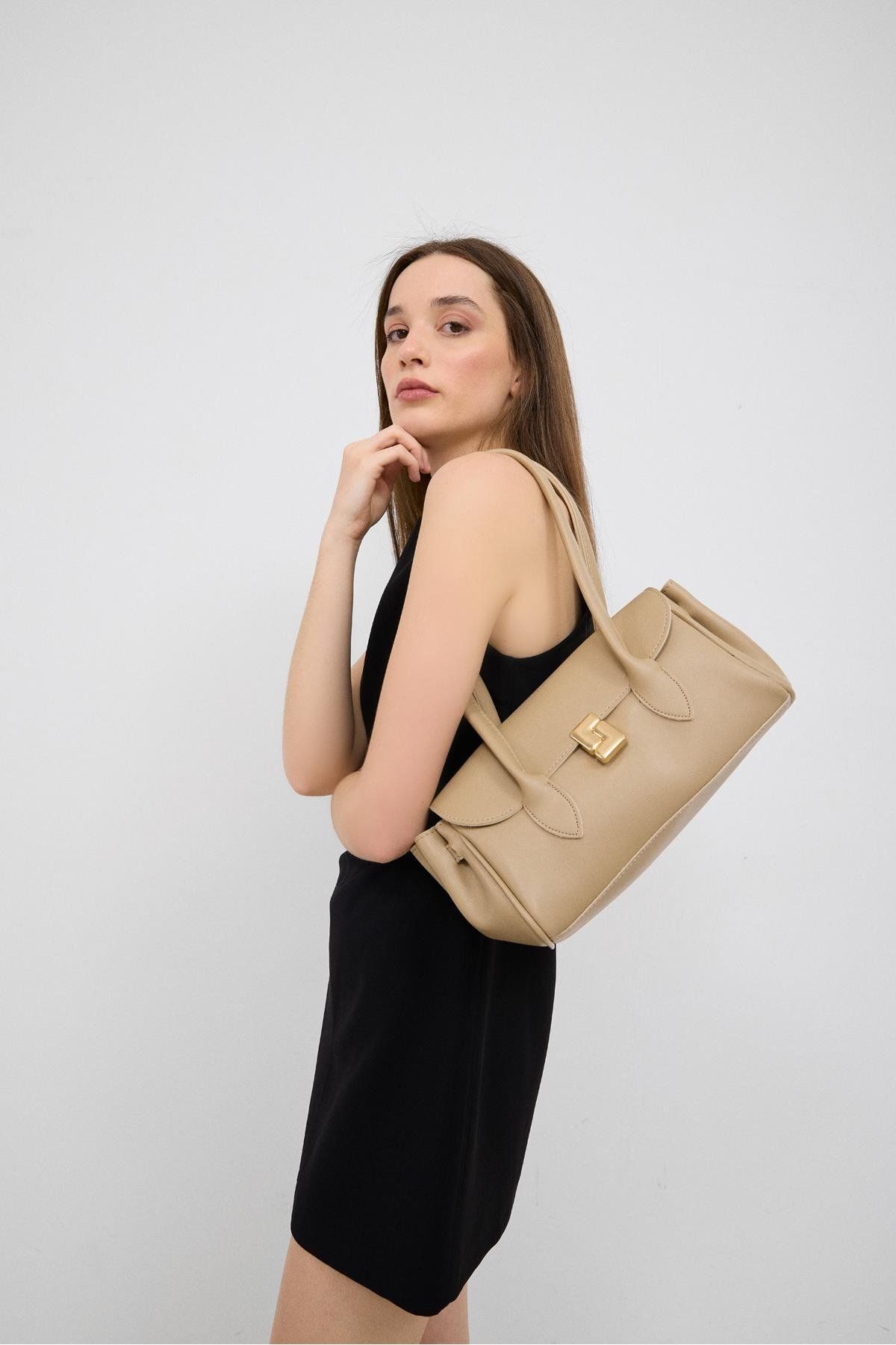 Shule Bags Lia Vintage Baget Çanta Bej