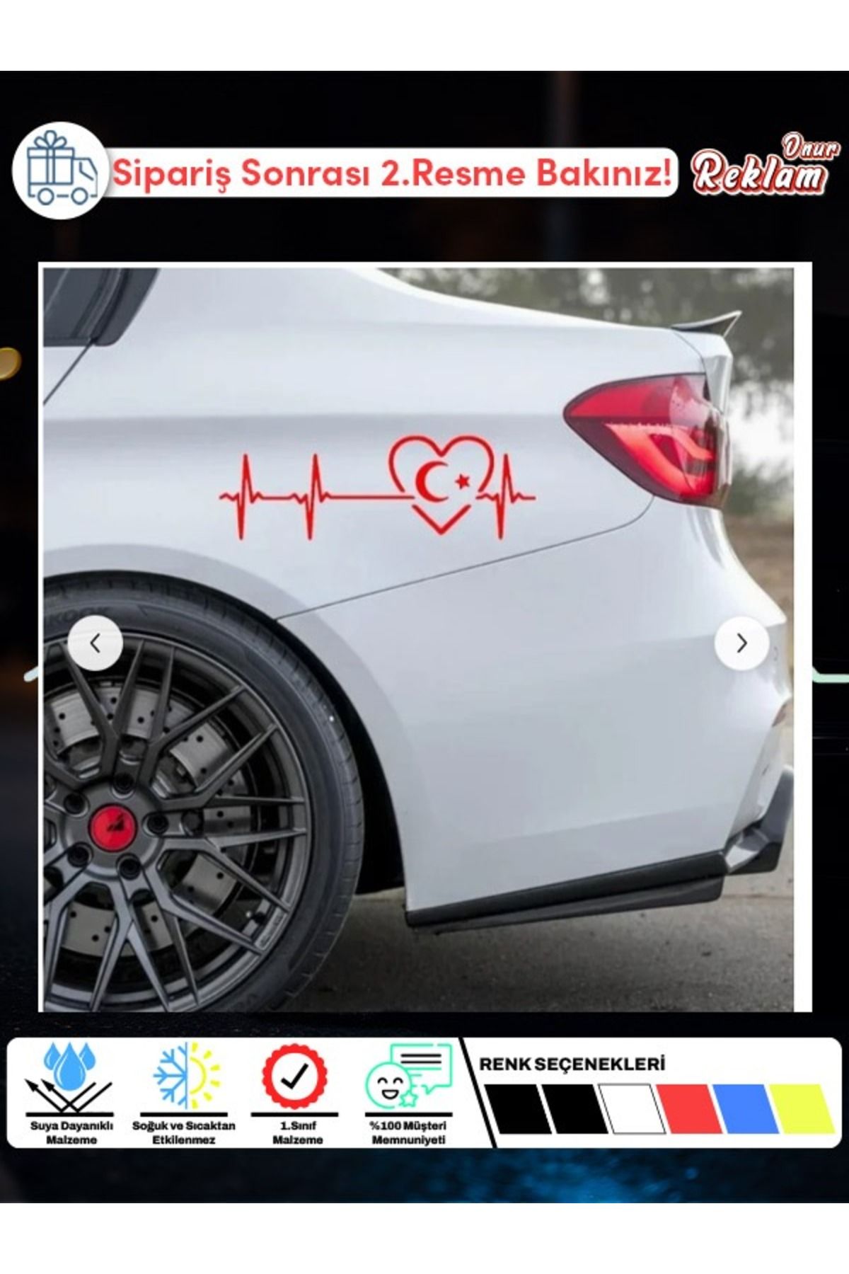 Onur Reklam Kalp & Türk Bayrağı Nabız Desenli Araba Sticker – Suya Dayanıklı 1. Sınıf Malzeme