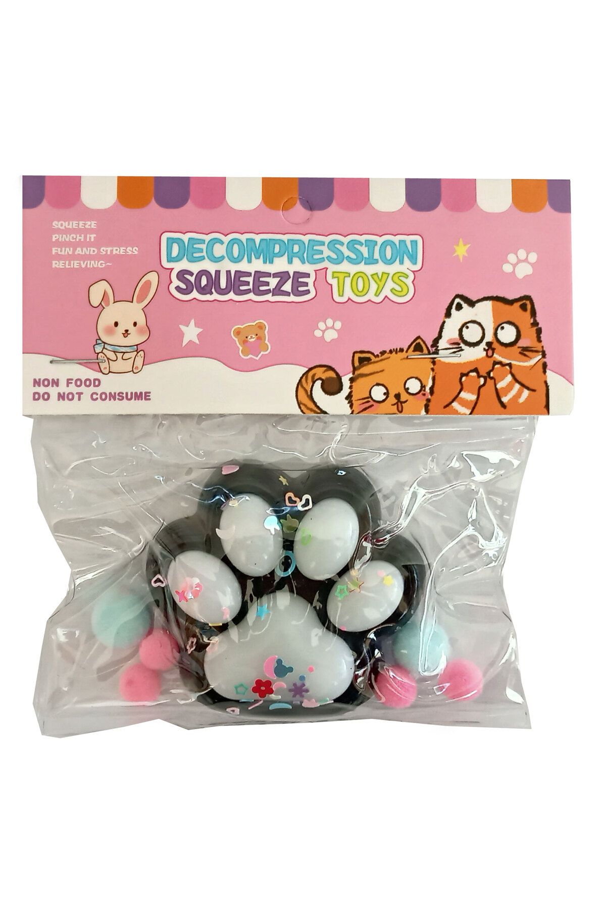 CT-TOYS Yapışan Sukuşi Mojmoj Büyük Boy Kedi Patisi Squishy Siyah Üzeri Beyaz Aksesaurlı