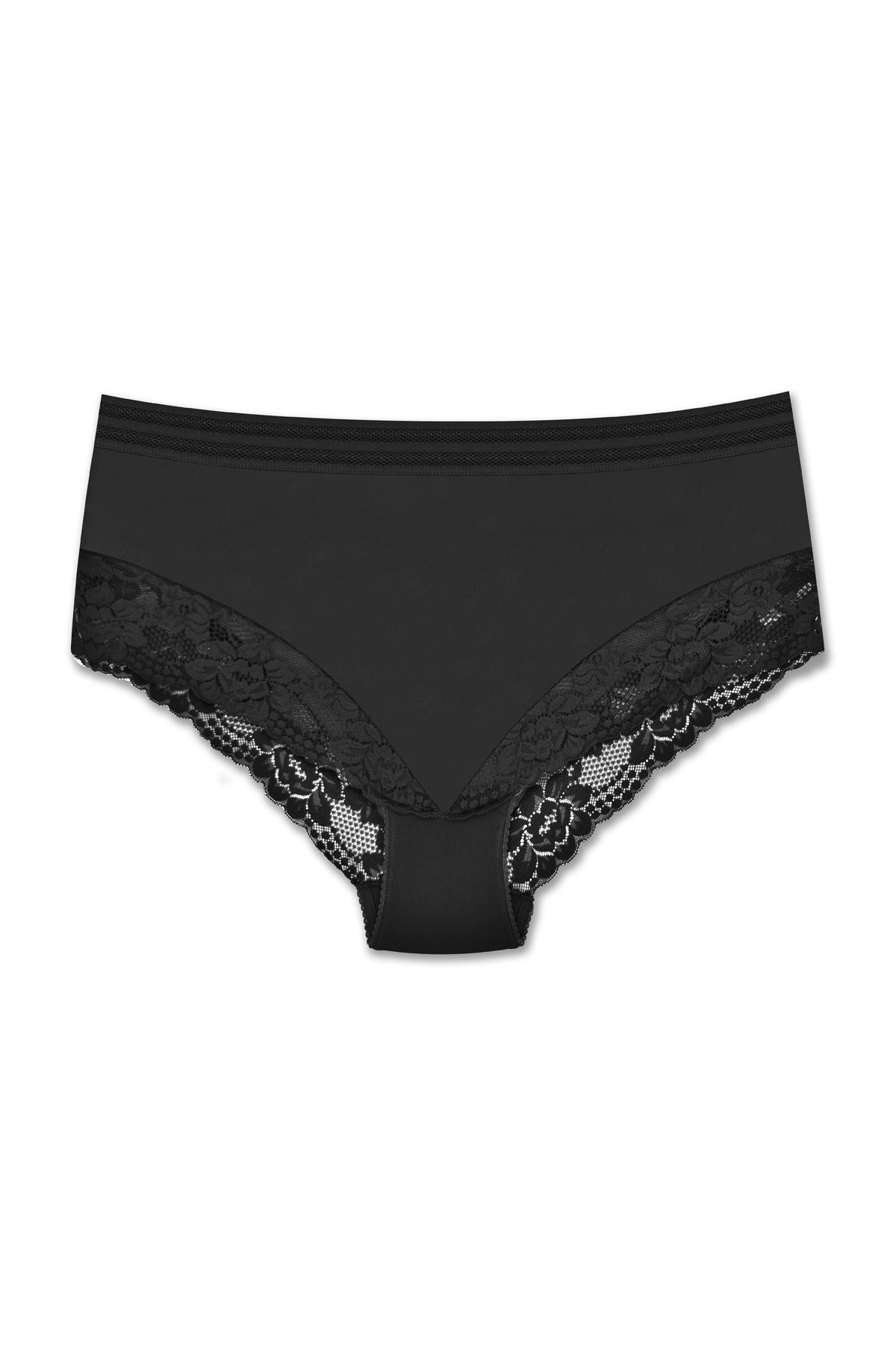 ZENA UNDERWEAR Tül ve Dantel Detaylı Lastikli Yüksek Bel Büyük Beden Kadın Külot