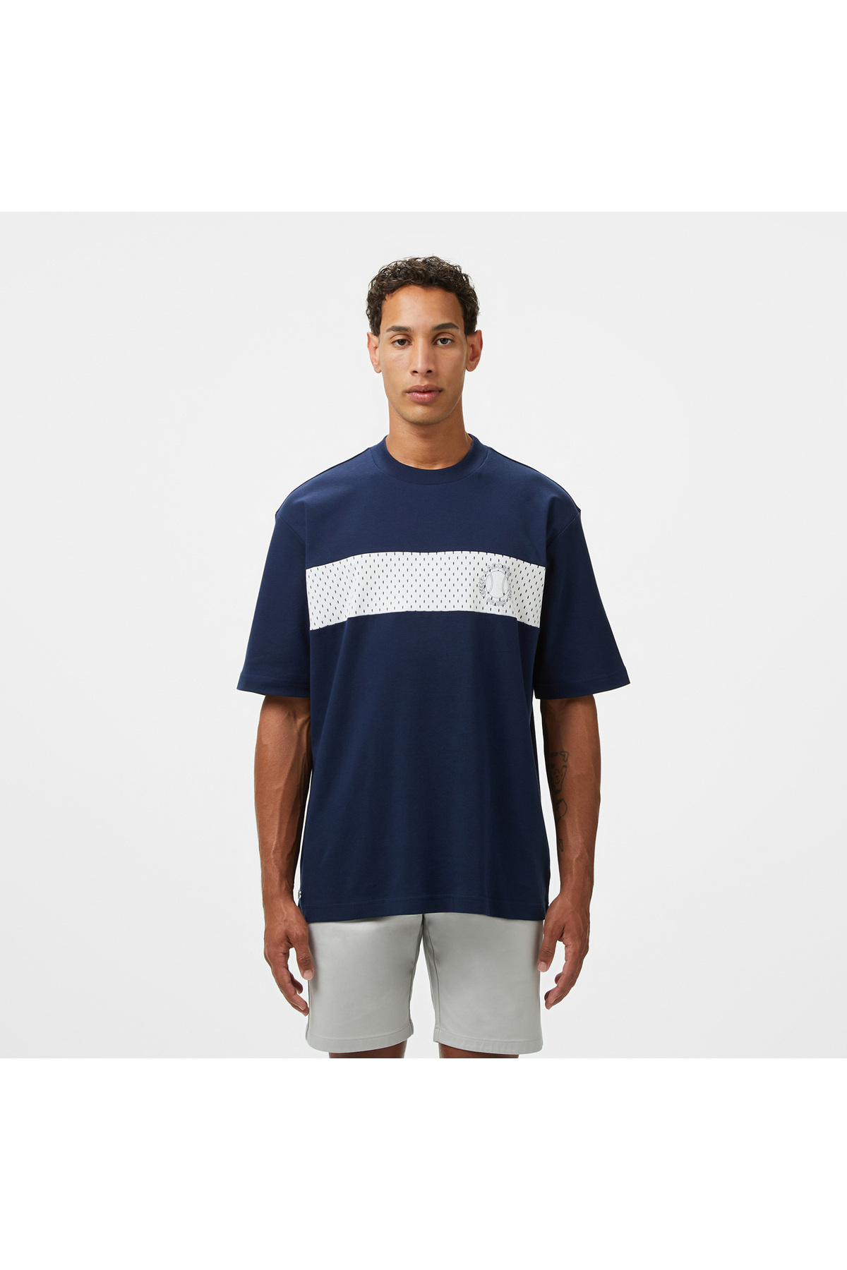 Erkek Bisiklet Yaka Baskılı Lacivert T-shirt