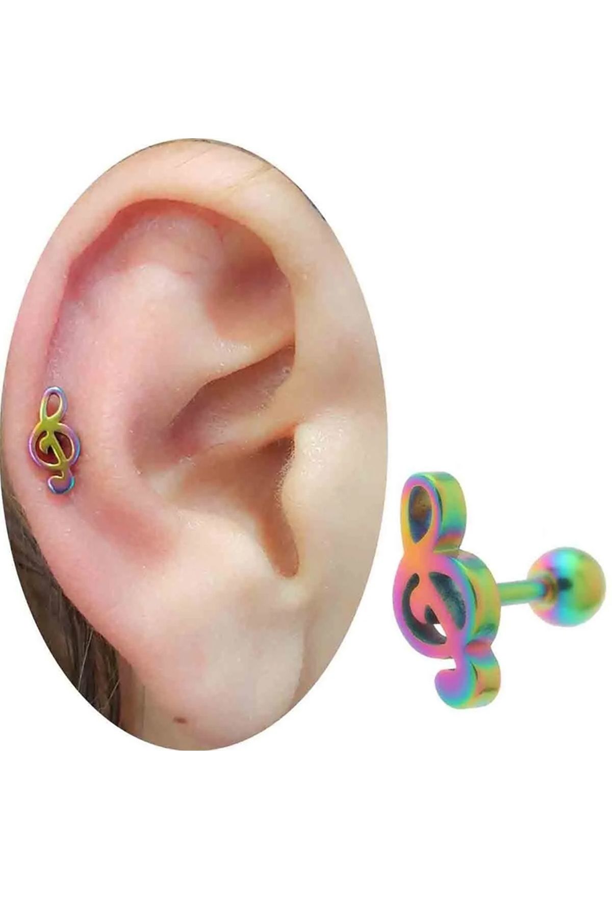 Cadının Dükkanı Çelik Sol Anahtarı Gökkuşağı Tragus Helix Kıkırdak Piercing