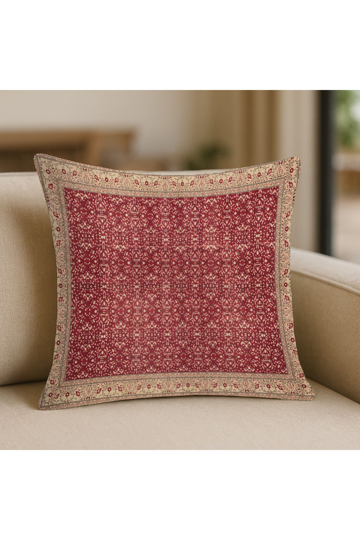 TURKISHRUG KINGDOM Kırmızı Motif Etnik Desenli Kilim Baskı Kırlent Kılıfı