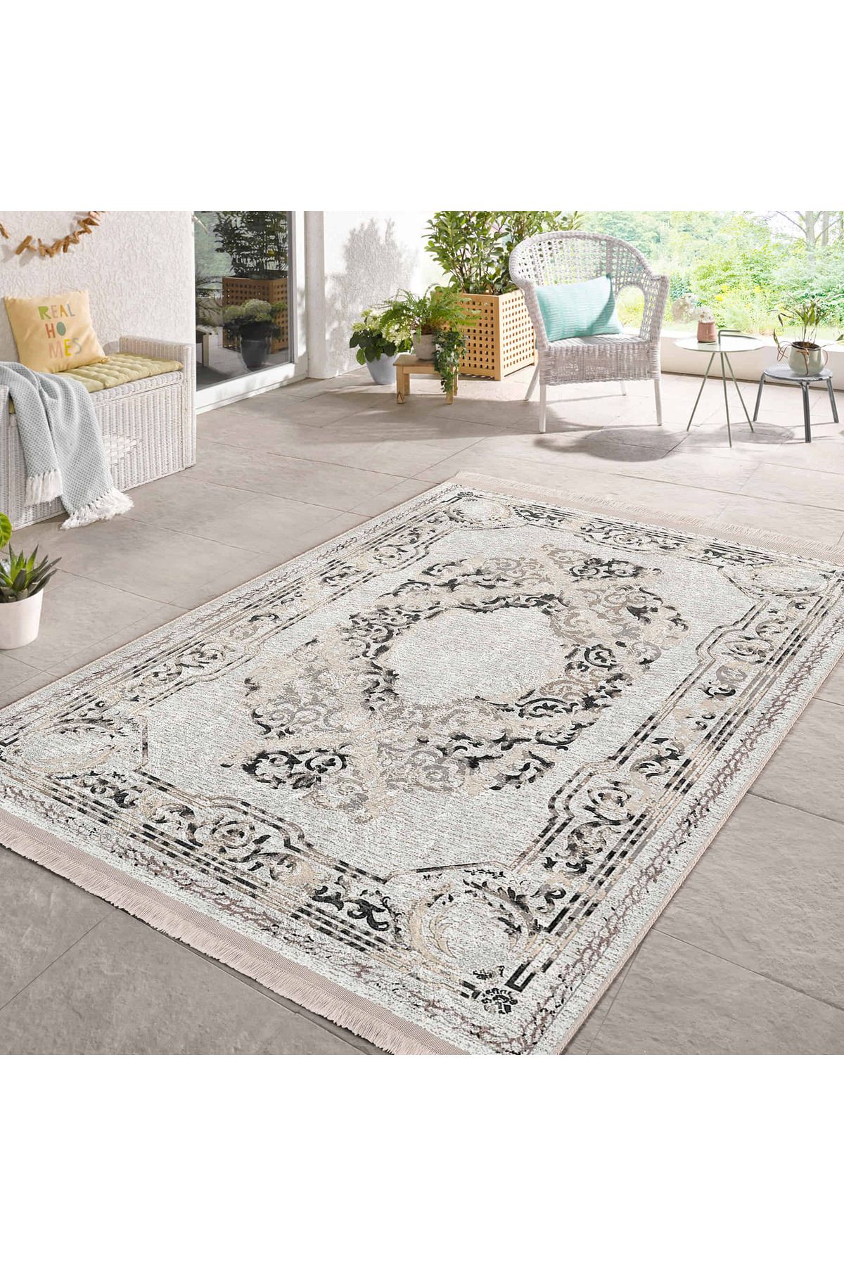 Realhomes Zarif Vintage Desenli Geometrik Dikdörtgen Mutfak Halısı - Yıkanabilir Kaymaz Tabanlı