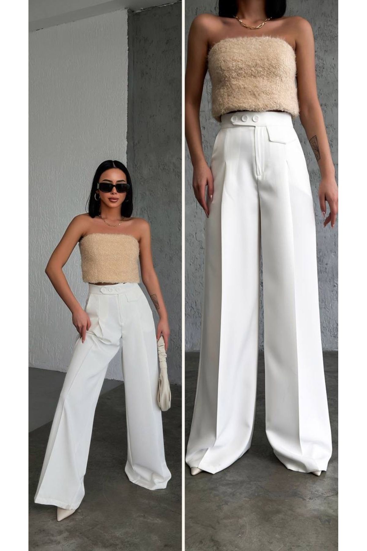 moda paketi Palazzo Pantolon Üç Düğme DetaylI