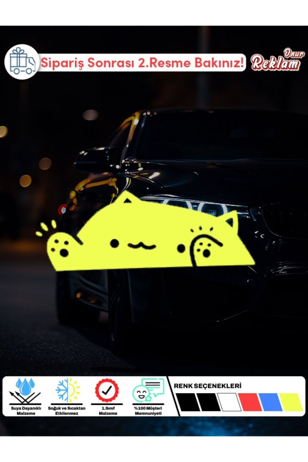Onur Reklam Sevimli Kedi Sticker – Araba & Laptop Yüzey Etiketi (Suya Dayanıklı)