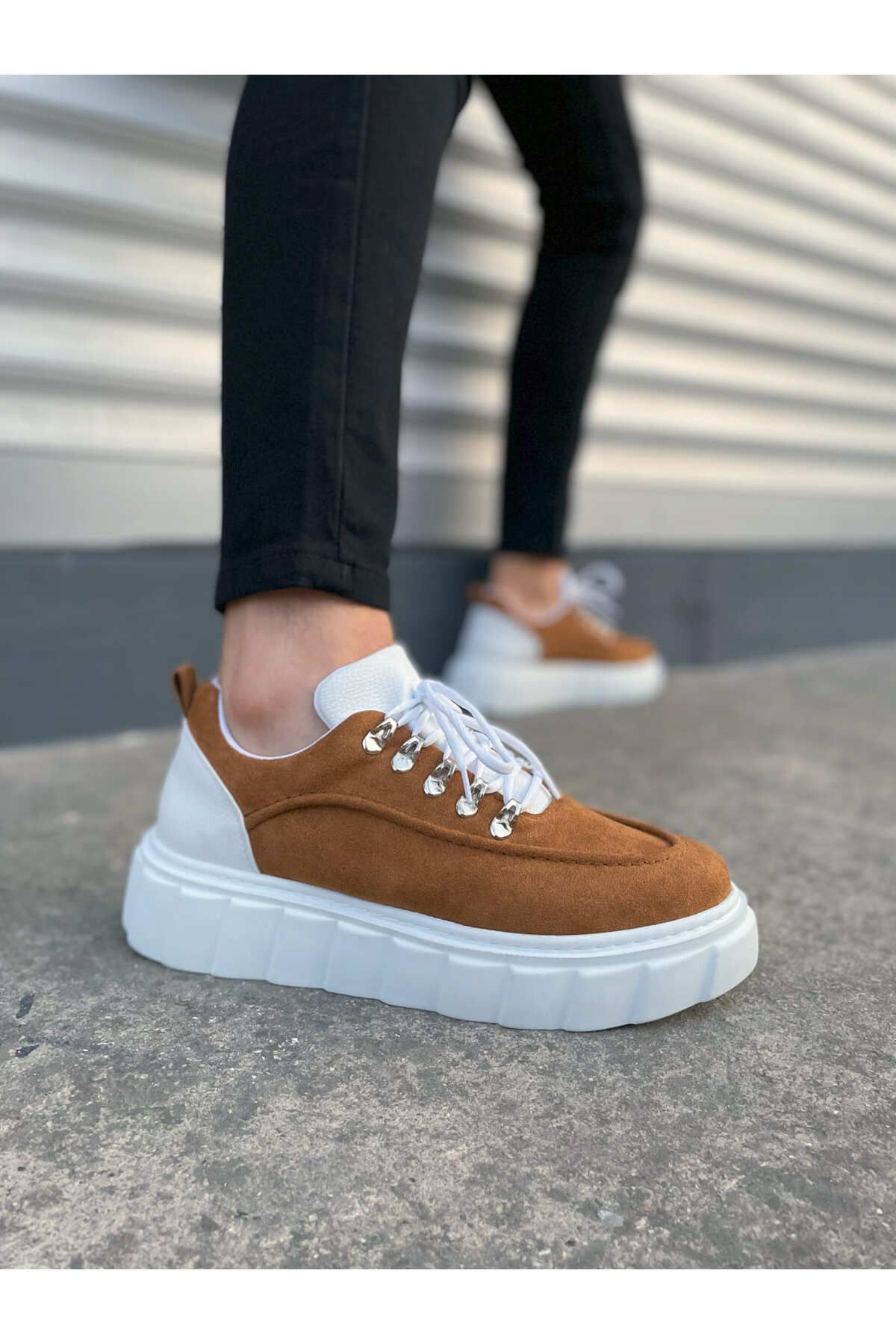 Zerenyus JY010 Premium Cloud Kalın Taban Erkek Sneaker - Taba Süet