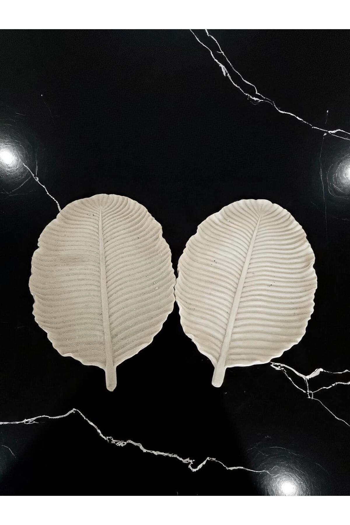 Hanlar Home 2'li Yaprak Desenli Dekoratif Tabak Seti (25x15x2)