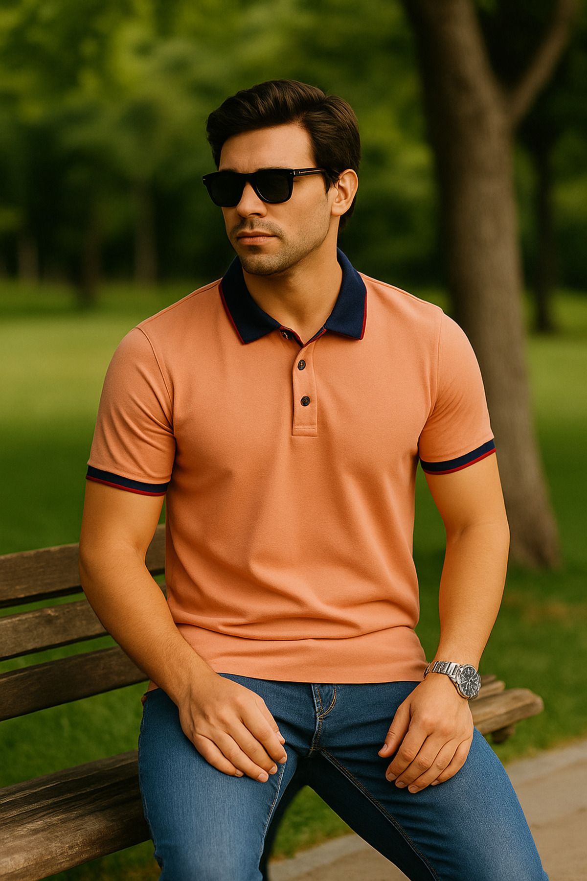 UOMOPARK 2988-1 Yaka Ve Manşet Detaylı Pamuklu Polo Yaka Regular Fit T shirt