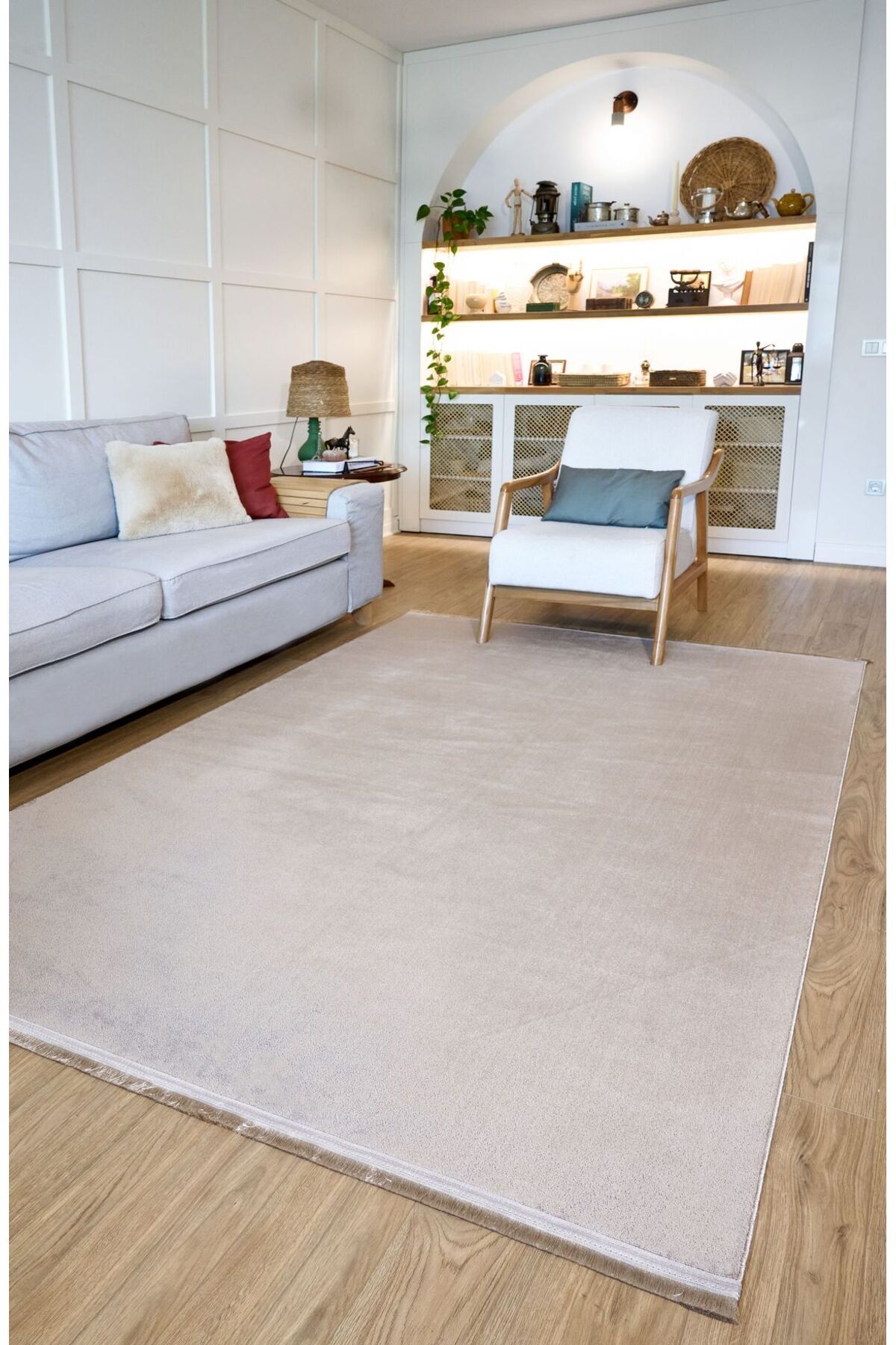 akbel halı & yatak exclusive home design Yoga 5013 Bej - Kaymaz Yıkanabilir Halı | Yumuşak Dokulu Düz Renk Halı