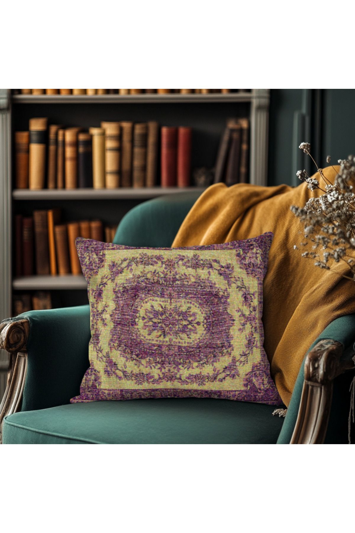 TURKISHRUG KINGDOM Mor Etnik Desenli Yastık Baskı Kilim Kırlent Kılıfı