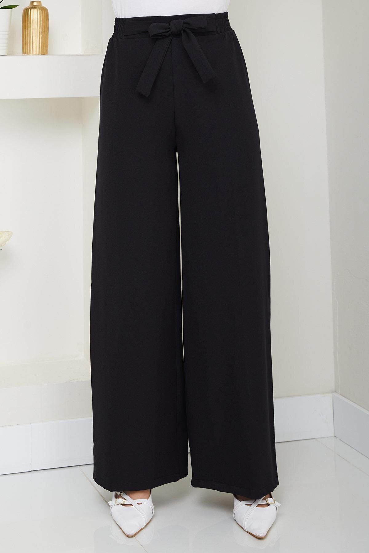 hafsamina Bağlamalı Pantolon Siyah HM2782