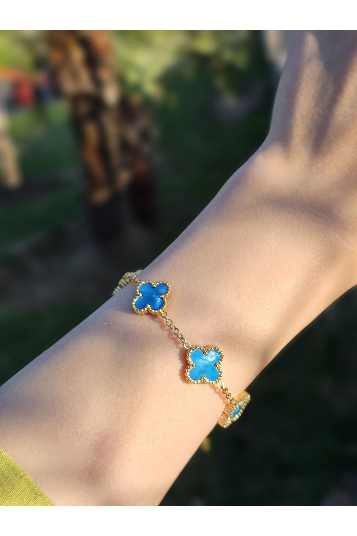 Roya Happiness MİNELİ BİLEKLİK SEDEFLİ YONCA BİLEKLİK GOLD GÜMÜŞ KADIN KOL AKSESUARI SEVGİLİYE HEDİYE KUTULU