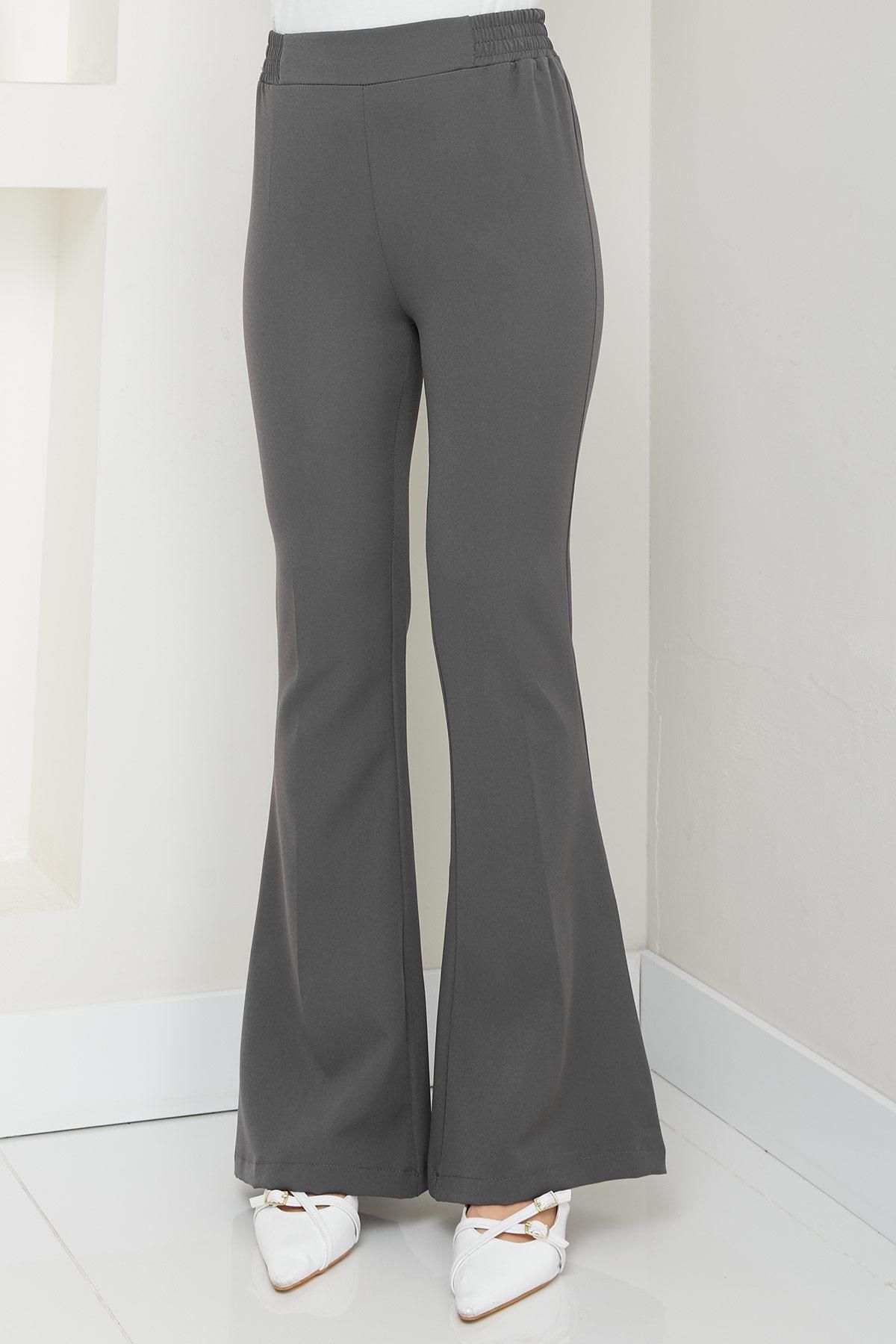 hafsamina Beli Lastikli İspanyol Paça Kumaş Pantolon Füme HM2781