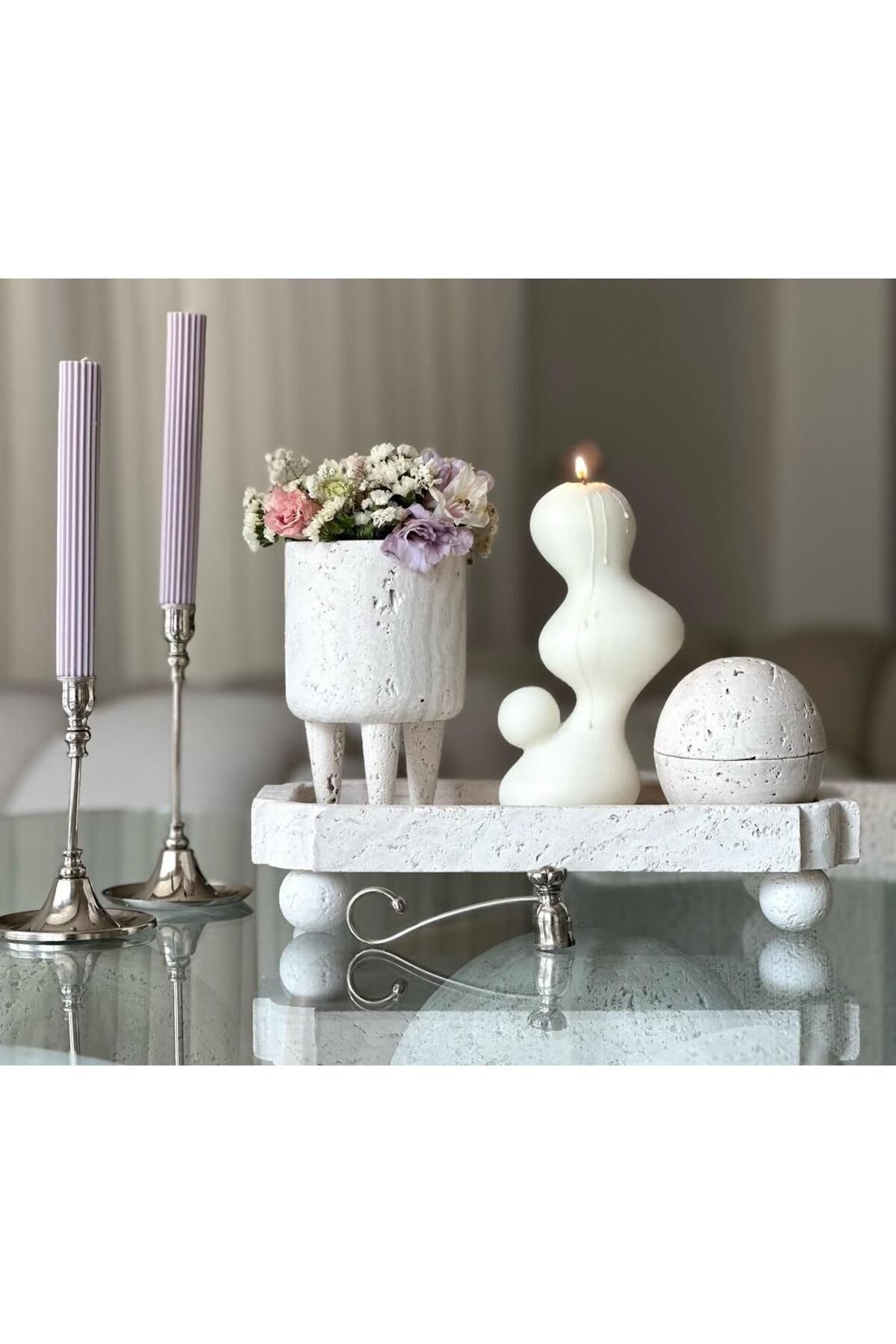 SCA CANDLE Dekoratif Mum Eğlim Mum +Çizgili Şamdan Mum Toplam 3 parça