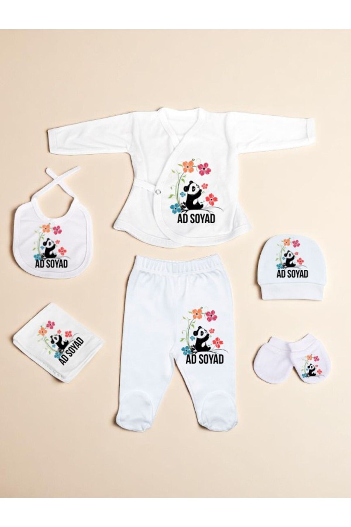 lili hediyelik Çiçekli Panda Baskılı Bebek Hastane Çıkış Seti Yeni Doğan Bebek Hediyesi Bebeğe Hediye