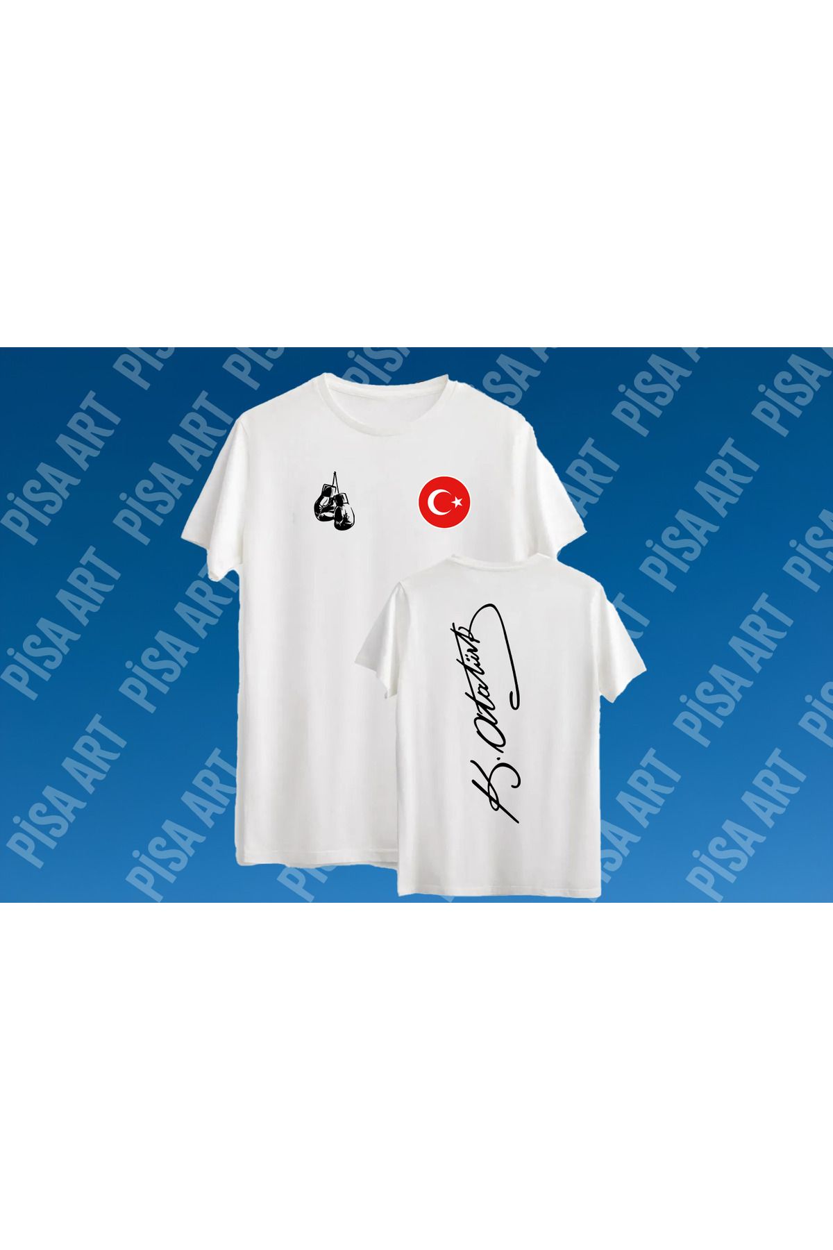 Pisa Art Boks Atatürk İmzalı Sırt Baskılı Unisex Yetişkin ve Çocuk T-shirt