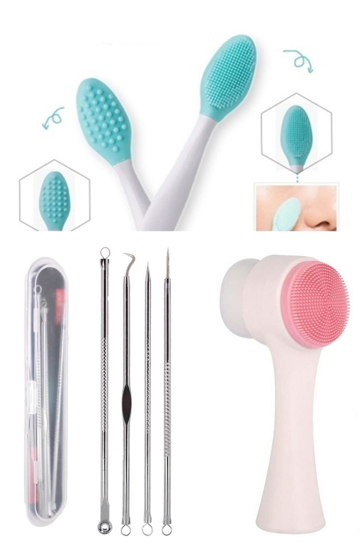 teknotrust Çift Taraflı Yüz Temizleme Fırçası ve Paslanmaz Çelik Peeling Seti