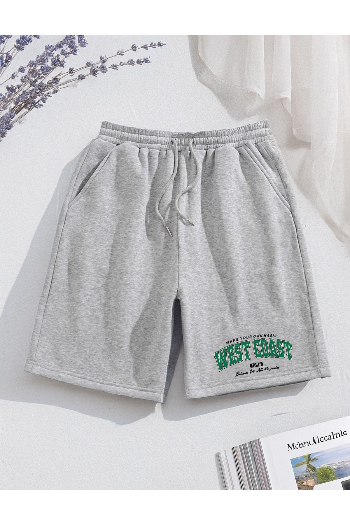 De Carte West Coast Baskılı Likralı Siyah Rahat Kalıp Erkek Şort