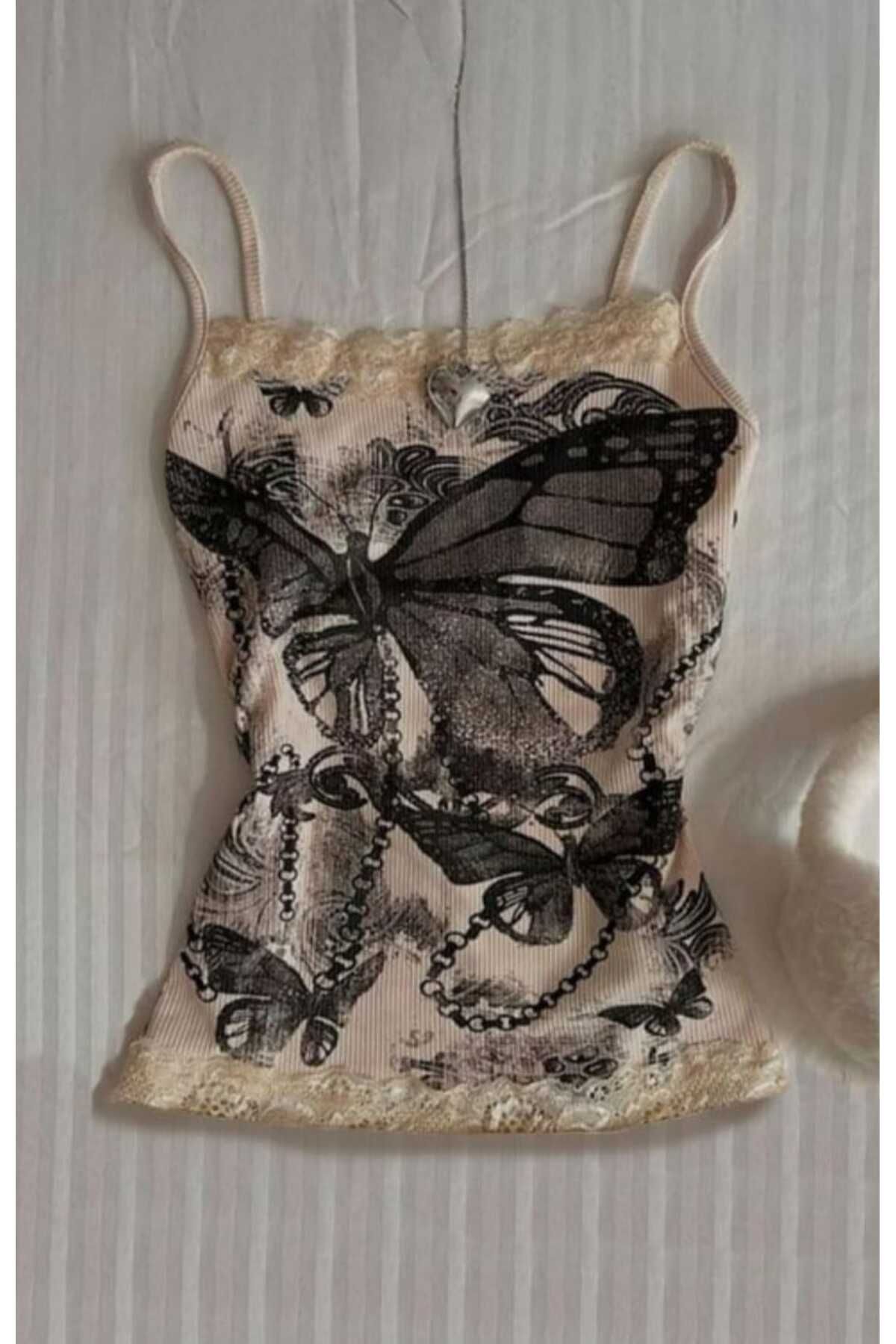İsra Ayyıldız Moonstar Collection Askılı Butterfly fairycore Tam Boy Bluz