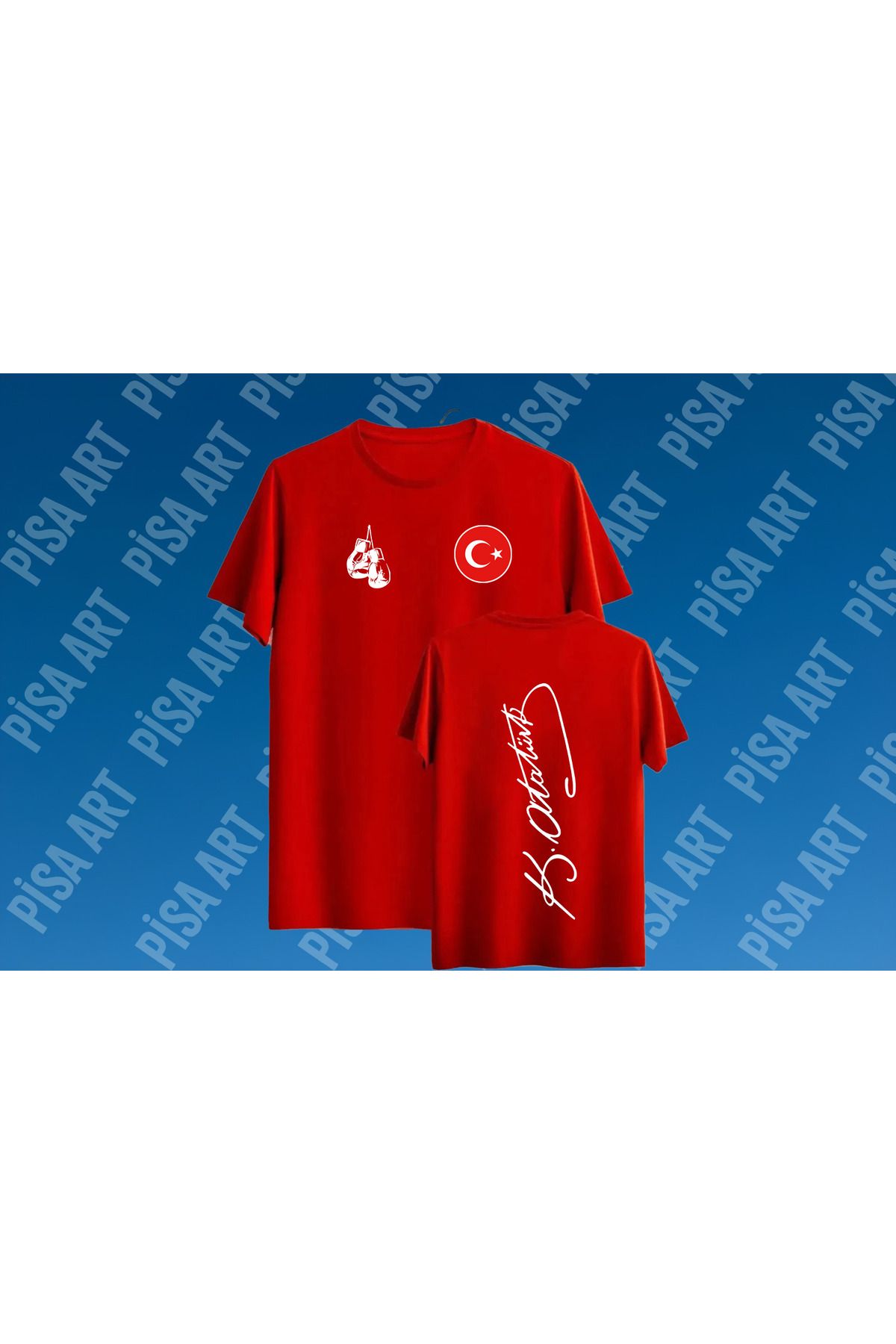 Pisa Art Boks Atatürk İmzalı Sırt Baskılı Unisex Yetişkin ve Çocuk T-shirt