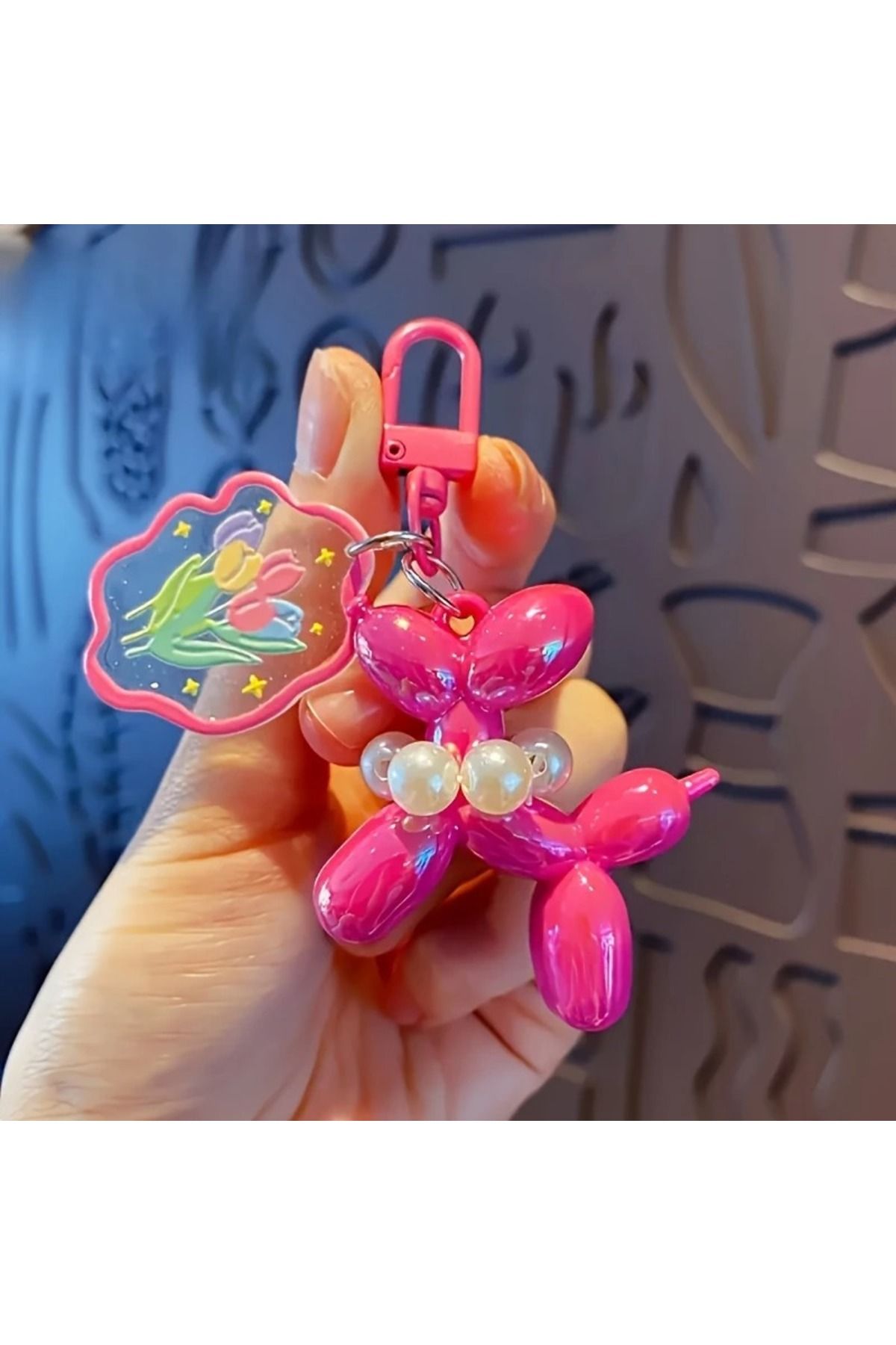 Papatya ŞİŞME BALON KÖPEK ANAHTARLIK PEMBE PARLAK TASARIM, Çanta Süsü, Tasarım Charm