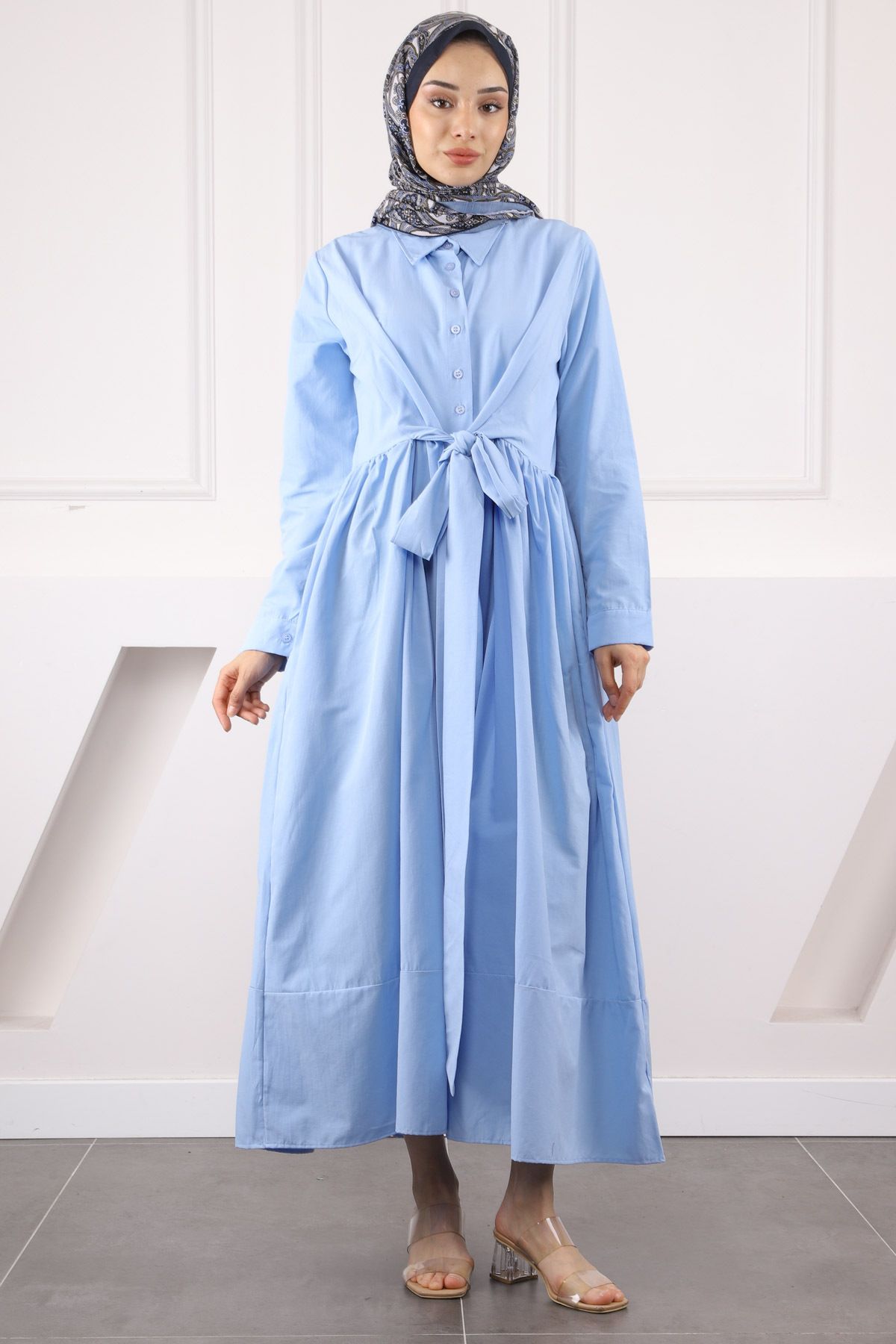 İmajButik Bebe Mavi Bel Kuşaklı Elbise