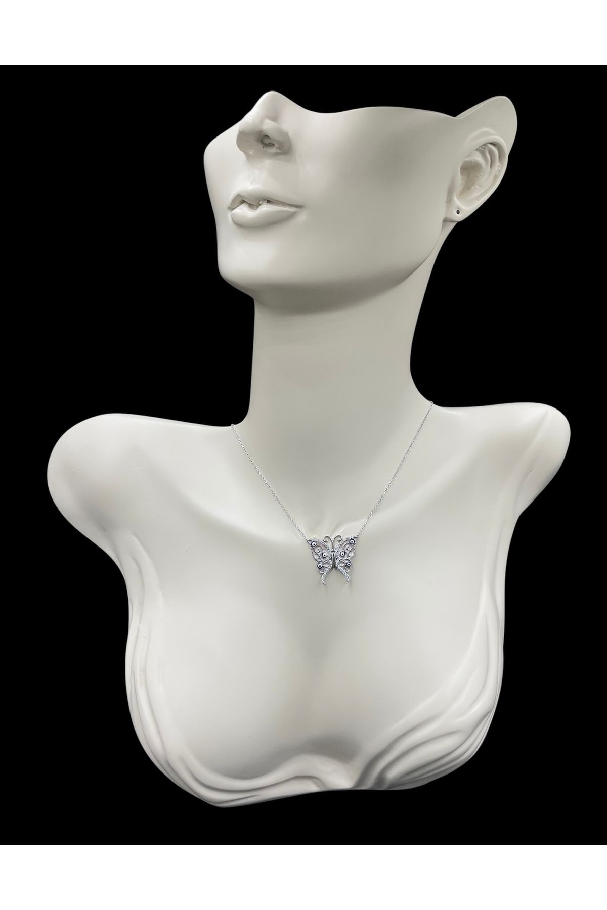 nefjewelrydesign 925 Ayar Gümüş Nazar Boncuklu Kelebek Model 46cm Kolye