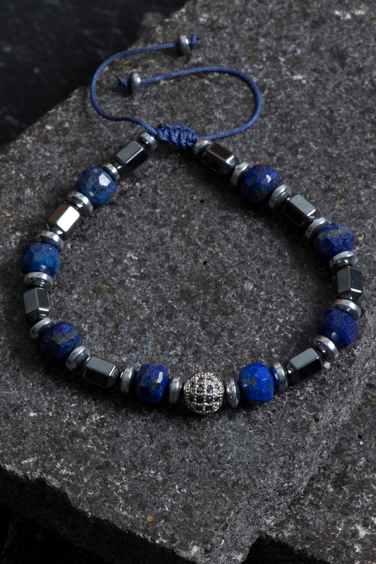 OSMANLI DOĞAL TAŞ Sertifikalı Lapis Lazuli ve Hematit Doğal Taş Bileklik