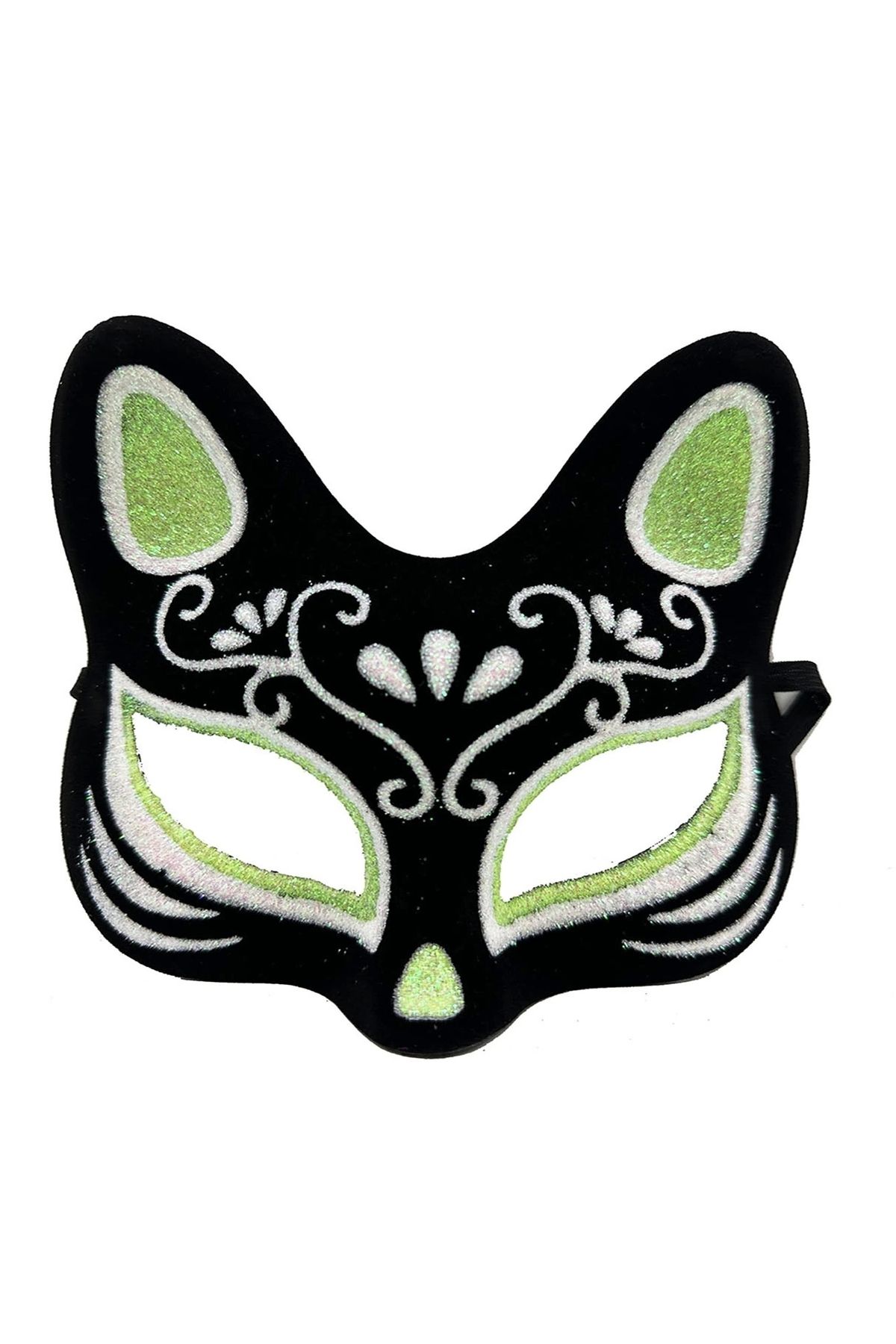 shop Siyah Renk Süet Kaplama Üzeri Gümüş Yeşil Simli Kedi Maskesi 17x14 Cm