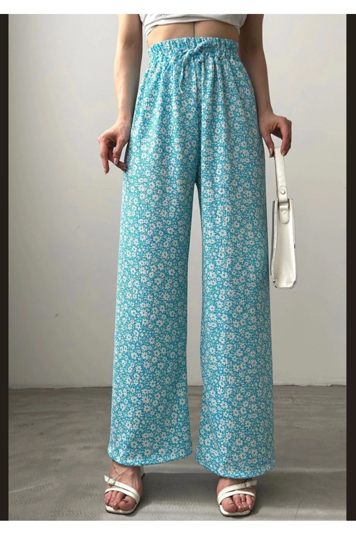 MODA pantalon - Desenli Beli Lastikli Bürümcük Pantalon