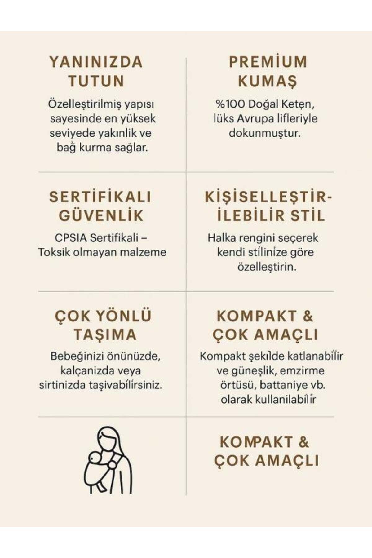 Zekids %100 Doğal Müslin Halka Sling Bebek Taşıyıcı 60X200 Mother Baby fotoğrafı 4 (önizleme)