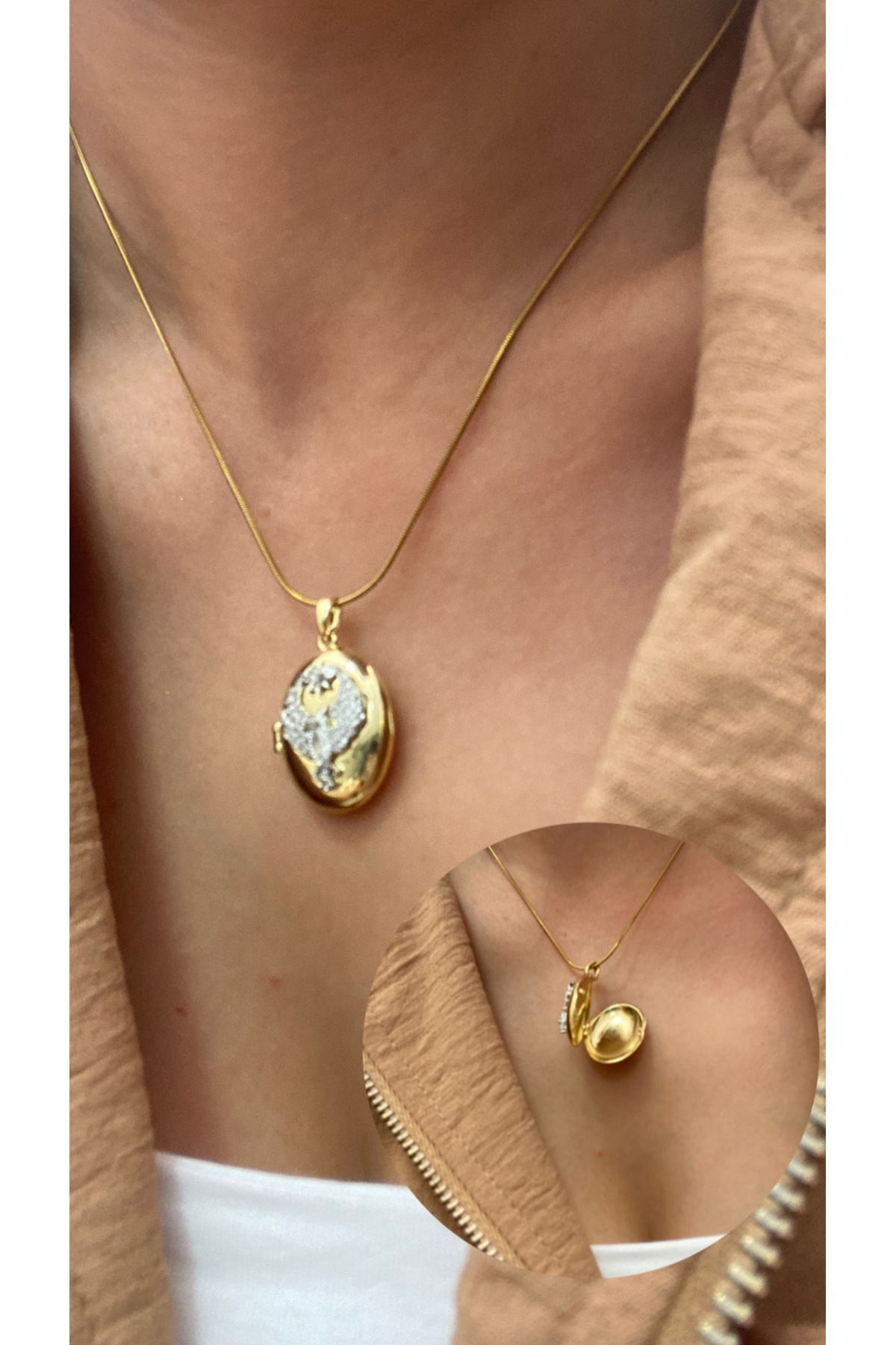 Byoz store Gold çelik alya kolye taşlı anka kuşu alya kolye