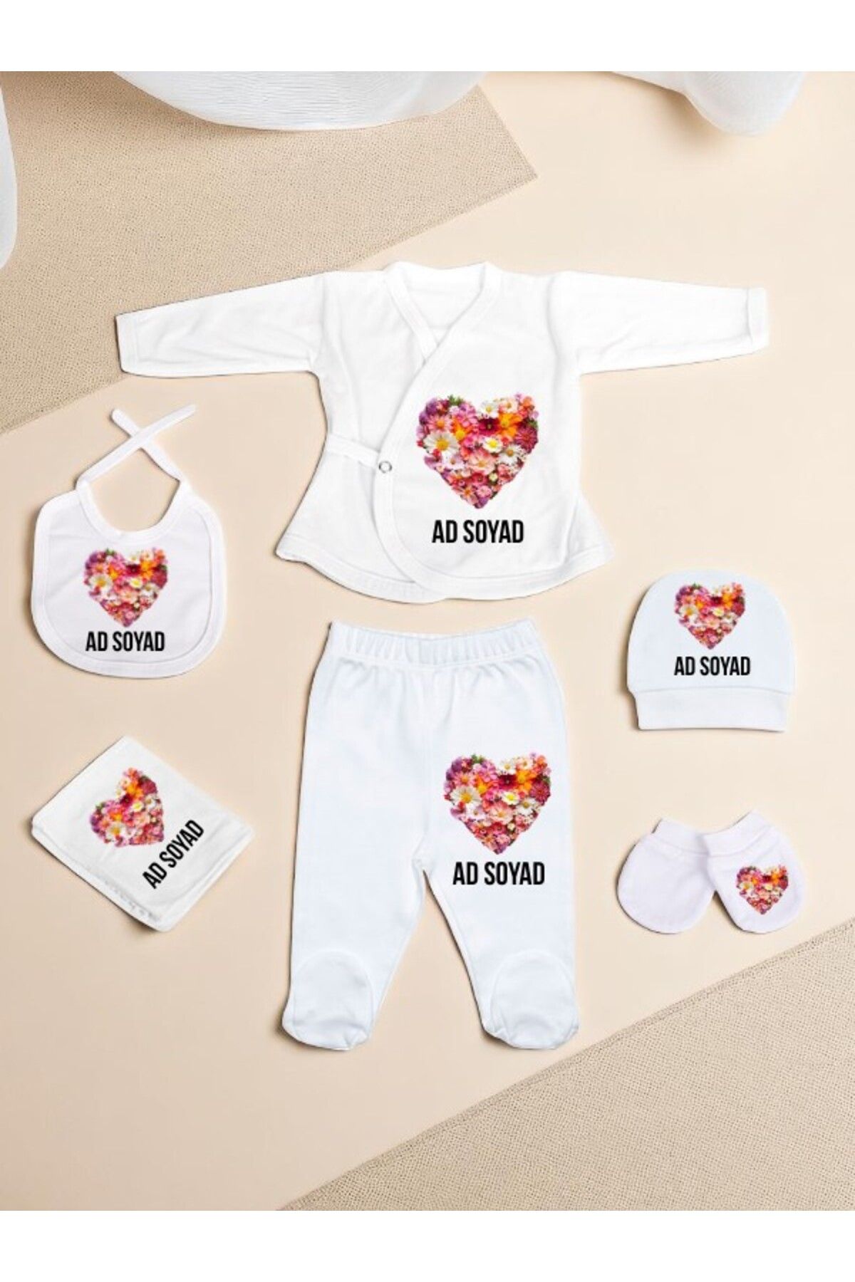 lili hediyelik Kalp Baskılı Bebek Hastane Çıkış Seti Yeni Doğan Bebek Hediyesi Bebeğe Hediye