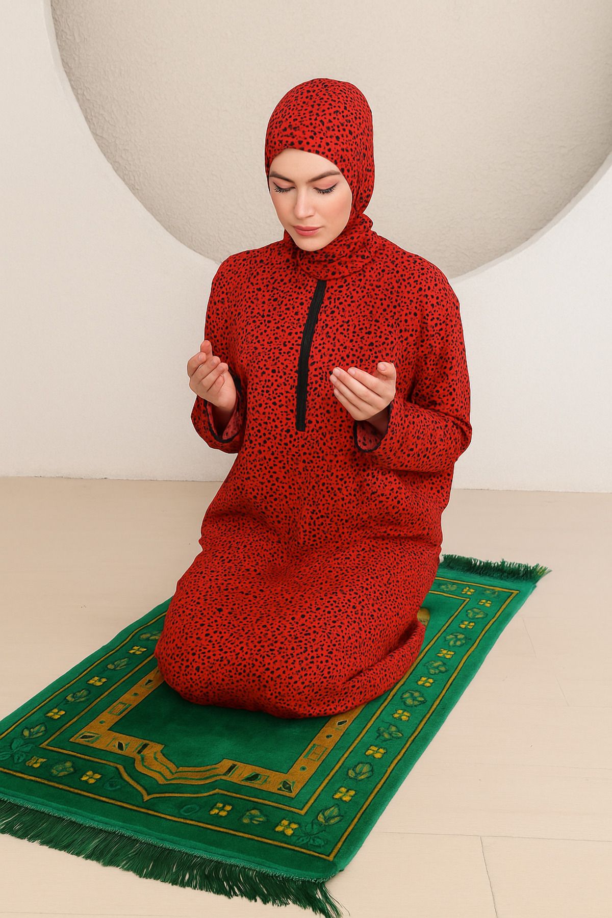 Defkay Yarım Fermuarlı Kendinden Başörtülü Kadın Namaz Elbisesi