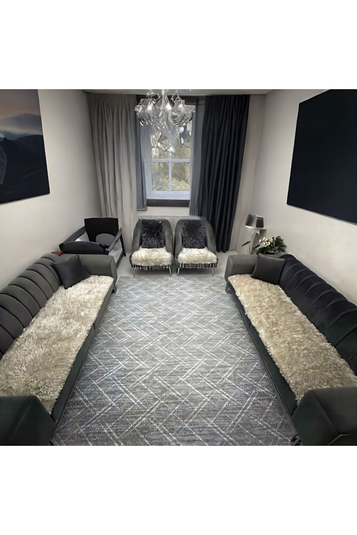 mdhomecarpet Şık El Yapımı Koltuk Örtüsü Takımı 4 Parça | Çift Yüzlü Dokuma Peluş Yıkanabilir Örtü