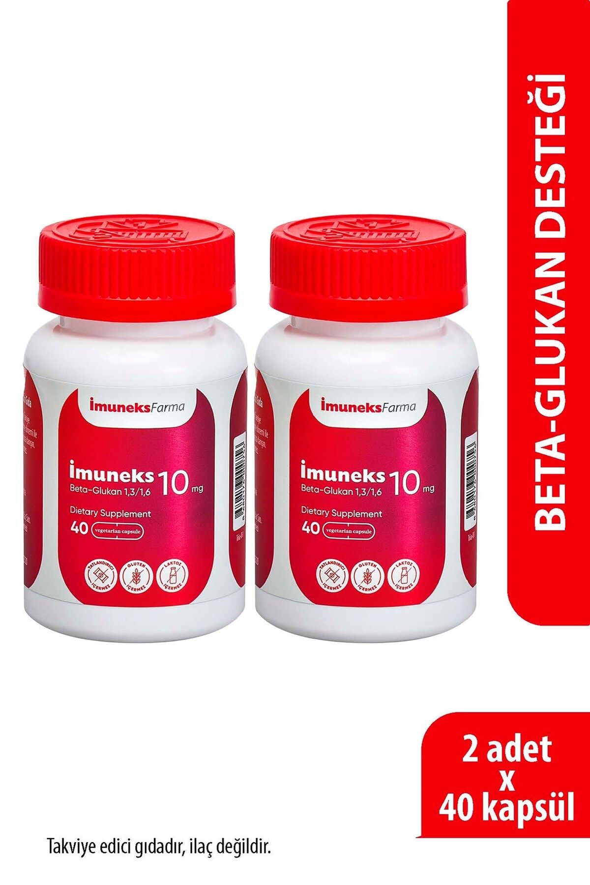 Imuneks Farma İmuneks 10 mg Beta Glukan (1,3/1,6) İçeren Takviye Edici Gıda 40 Kapsül x 2 Adet