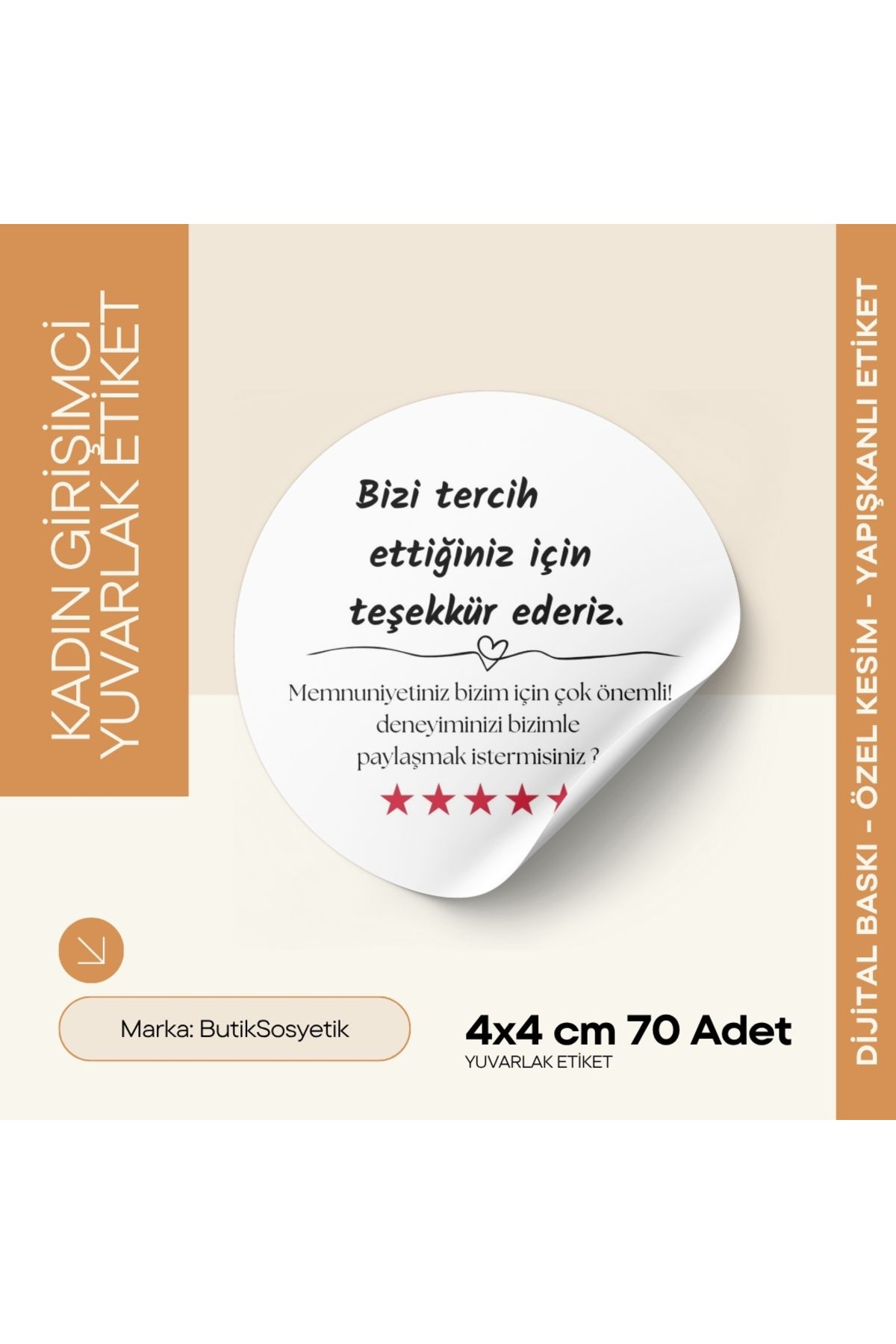 ButikSosyetik E-ticaret Kutu ve Paketleme Etiketi Yuvarlak 4x4 cm 70 Adet - Butiksosyetik