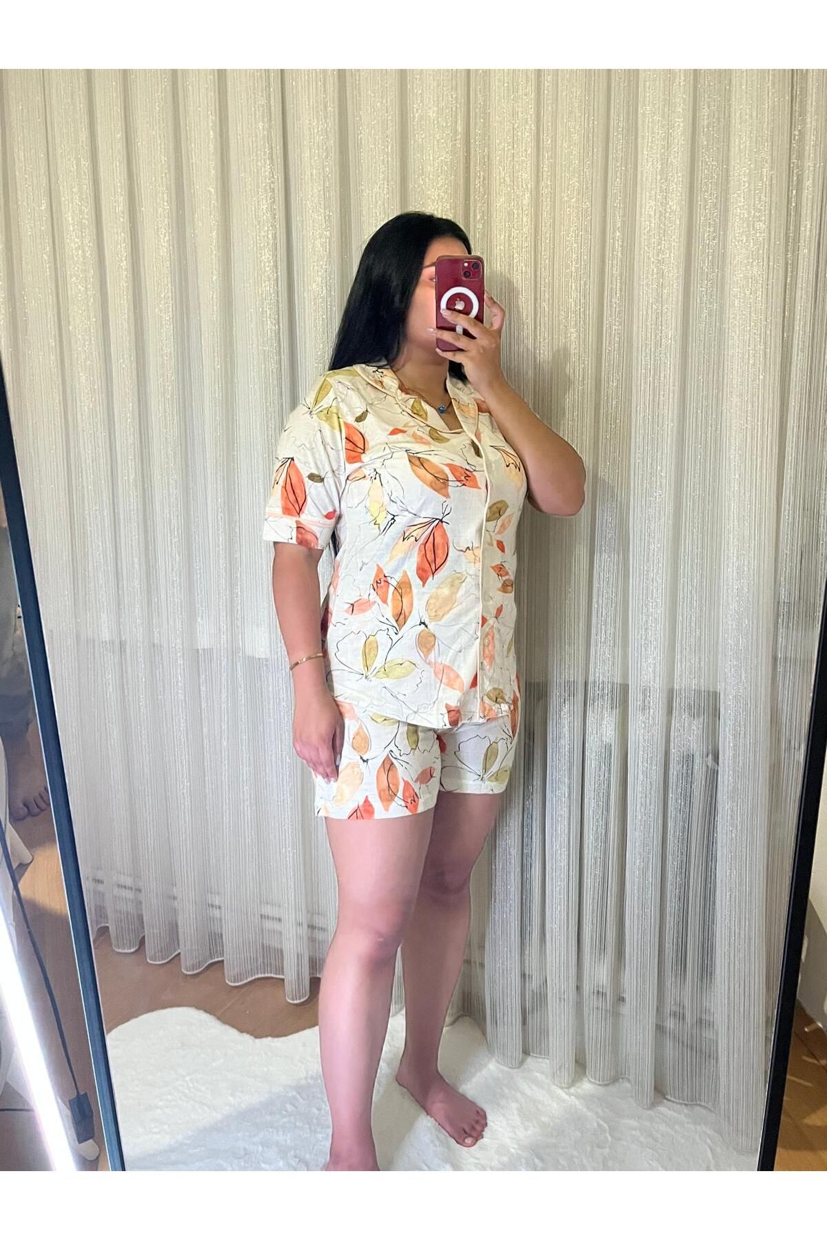 MEF Boutique Kadın %100 Pamuklu Kısa Kollu Pijama Takımı – Yazlık / Rahat Kalıp