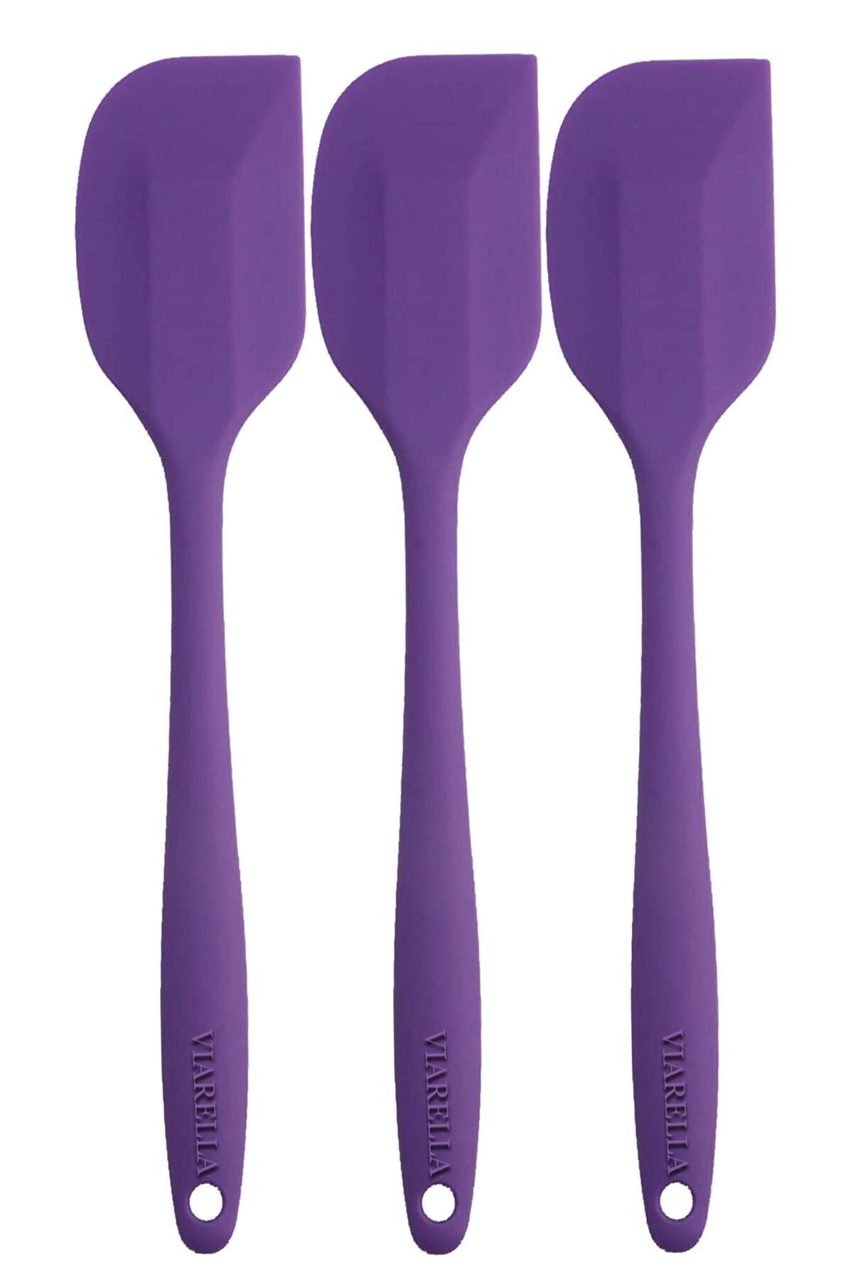 teknotrust 3'lü Mor Silikon Spatula Seti, 27cm, Isıya Dayanıklı, Yanmaz, Yapışmaz, Çizgisiz