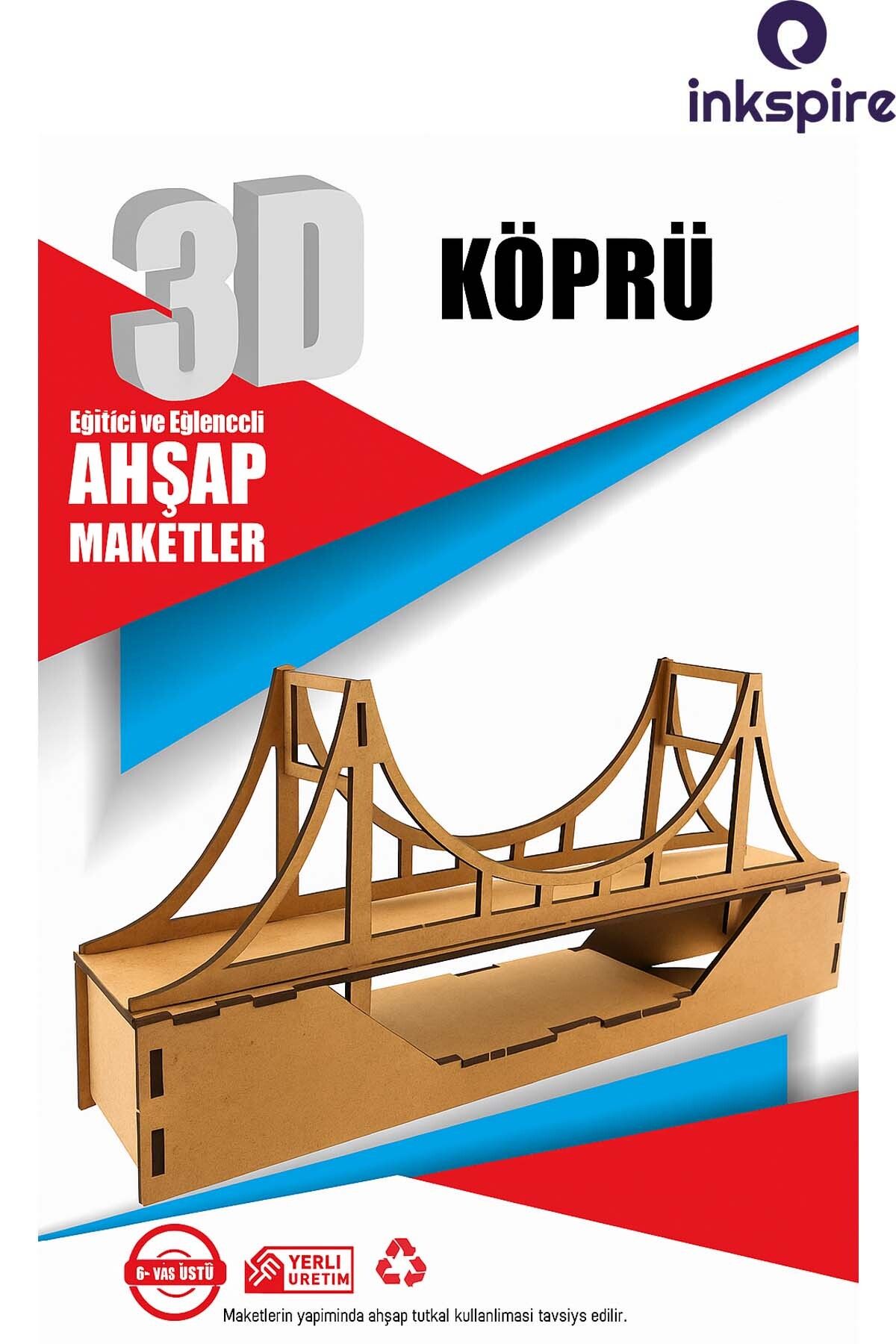 inkspire 3D Ahşap Maket 3 Boyutlu Boyanabilir Geçmeli Puzzle Maket Tahta Çocuklar İçin Kendin Yap Kendin Boya