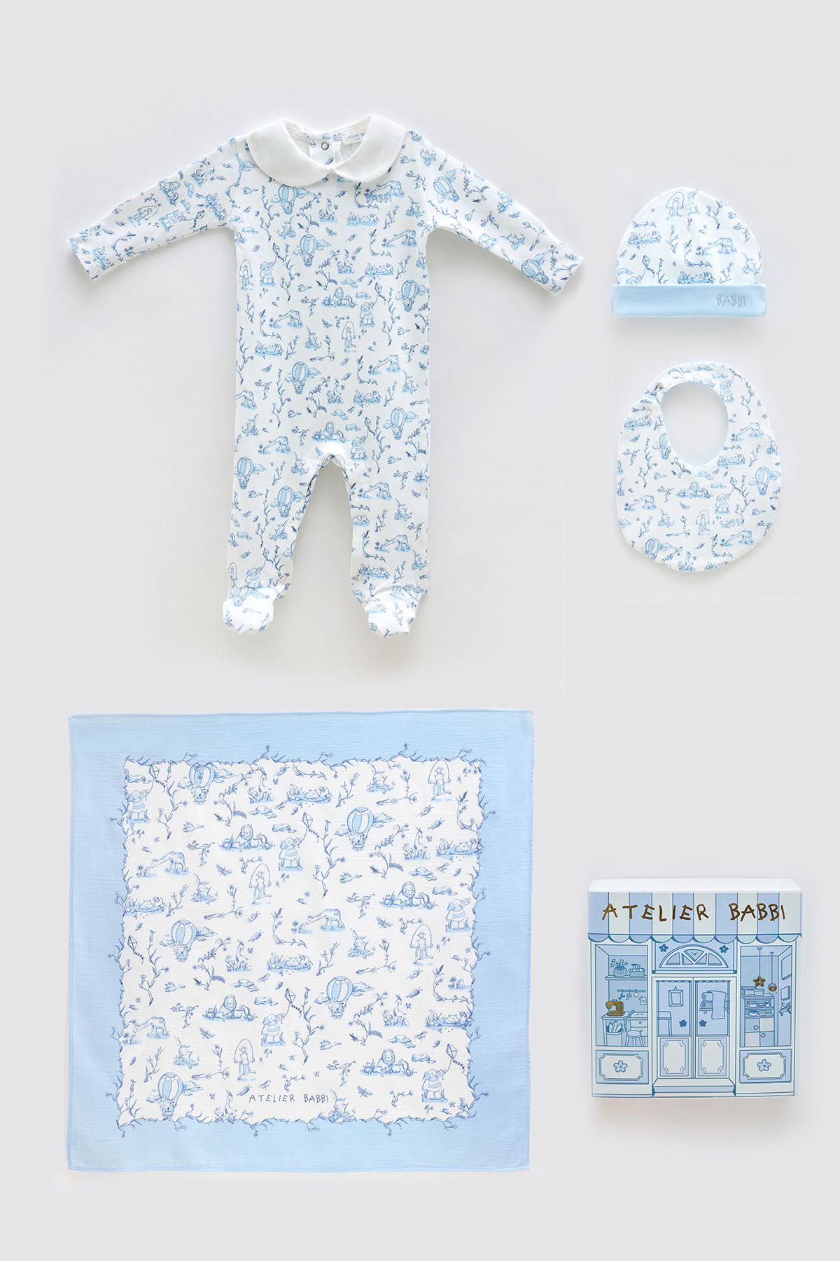 Atelier Babbi 4'lü Yenidoğan Seti - Toile De Jouy / Mavi