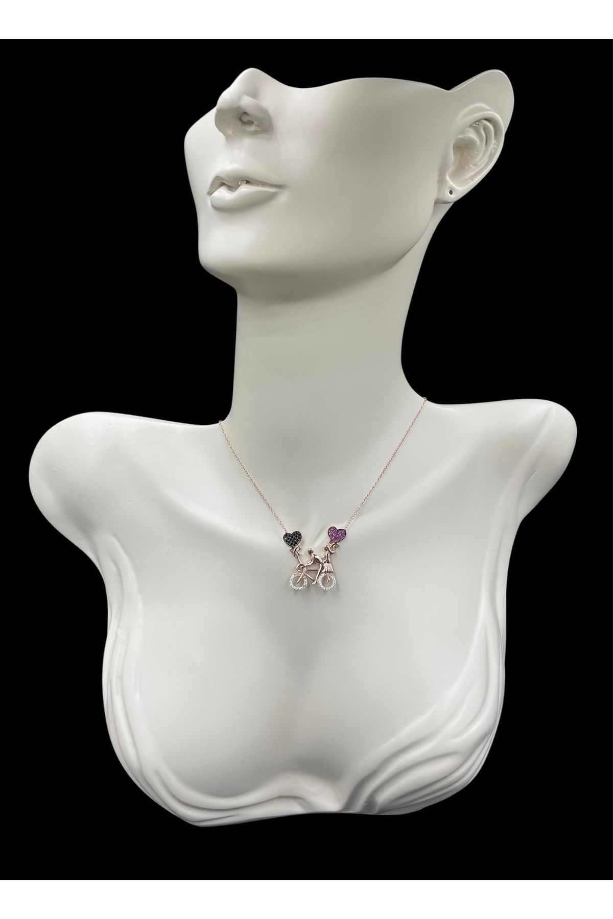 nefjewelrydesign 925 Ayar Gümüş 44cm Kalpli Bisikletli Aşıklar Kolye