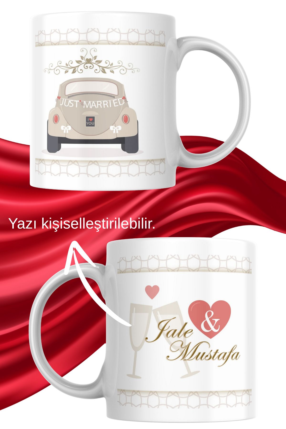 zerhome Düğün Hatırası 6 Temalı Beyaz Porselen Kupa Bardak