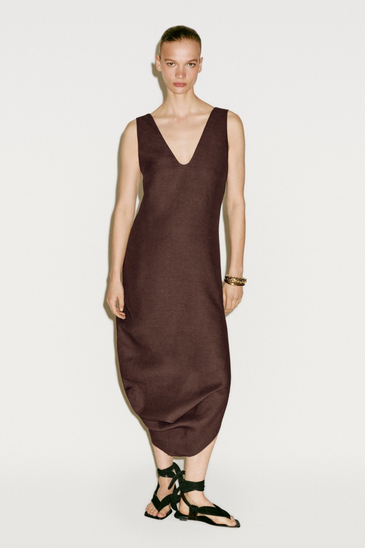 Massimo Dutti Asimetrik kenarlı midi elbise - Limited Edition